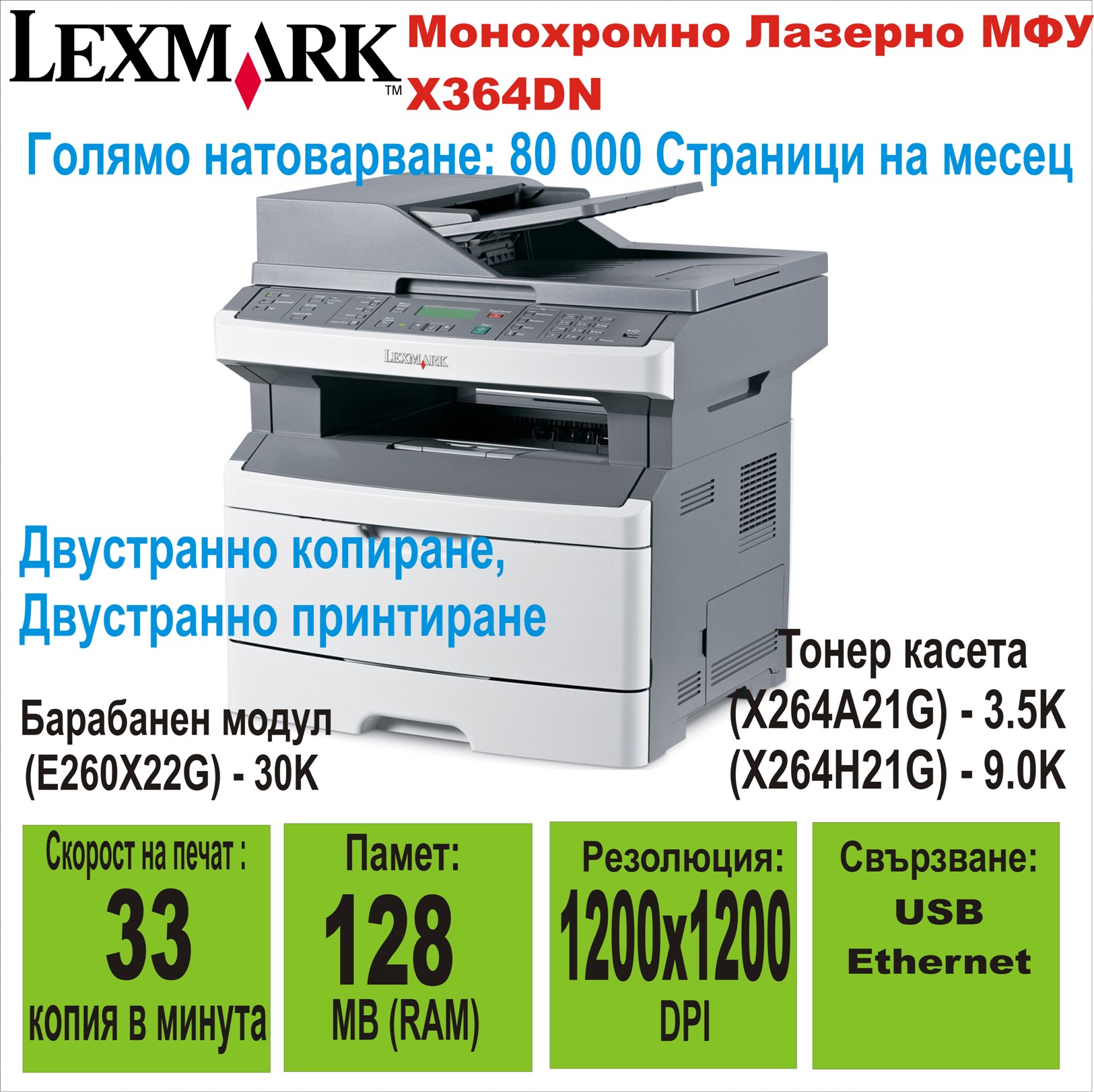All-in-One Printer Lexmark X364DN.