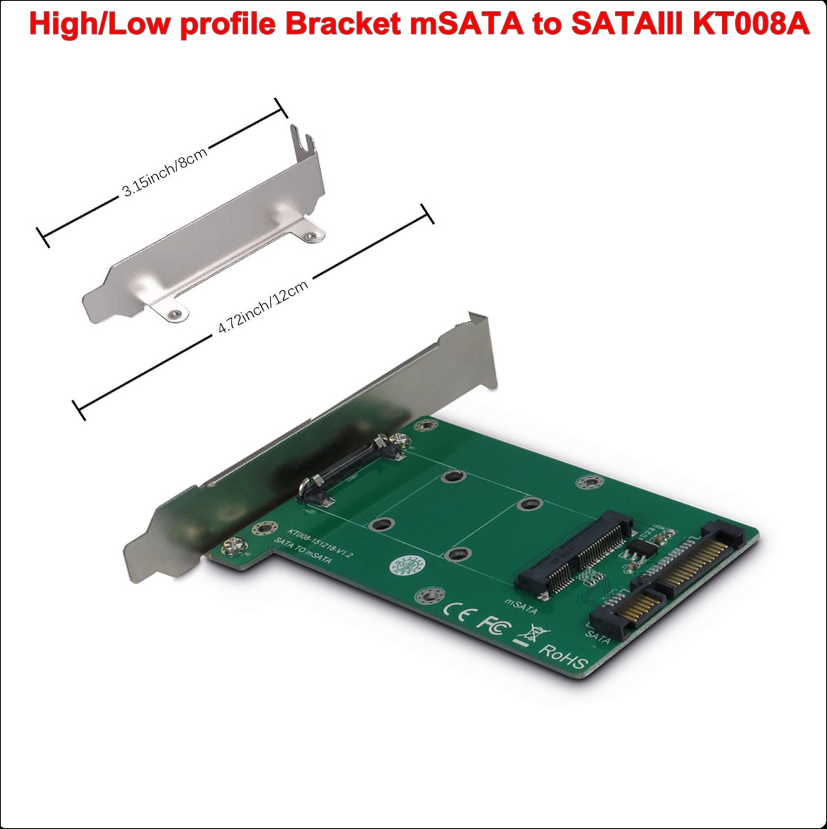 High/Low profile Bracket mSATA to SATAIII KT008A