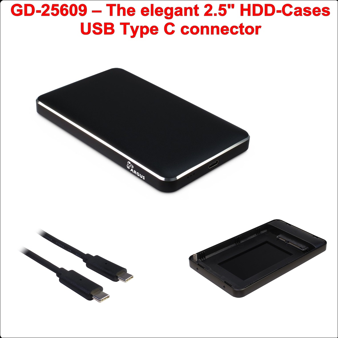 Кутия за диск 2.5``USB Type C (GD-25609 Black)