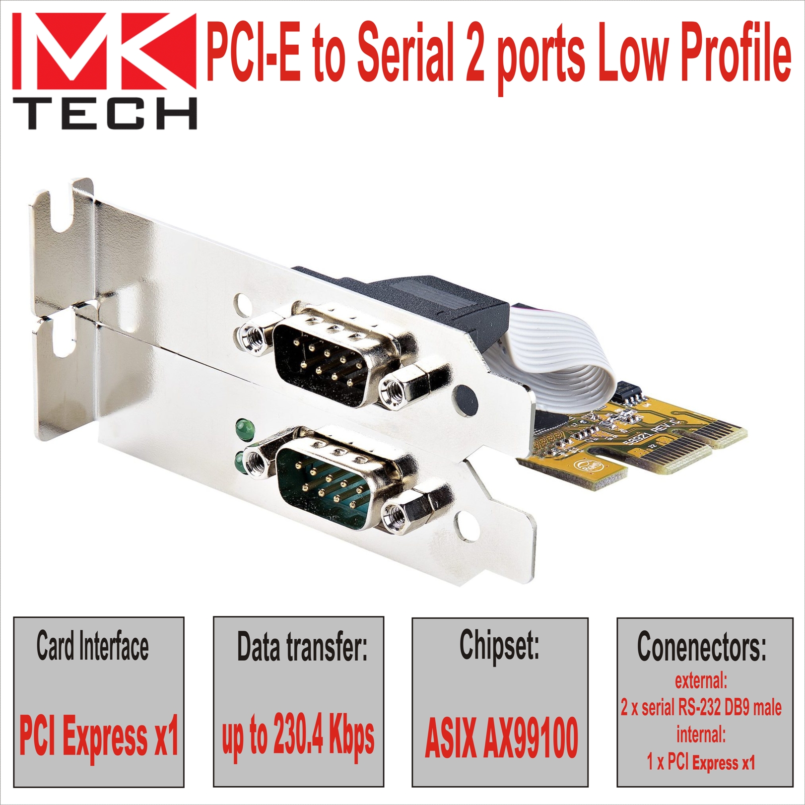 PCI-E to Serial 2 ports Low Profile MKTECH