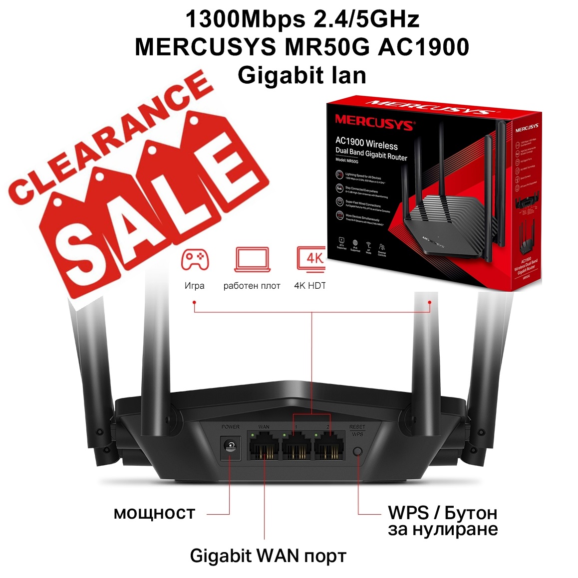 1300Mbps 2.4/5GHz MERCUSYS MR50G AC1900 Gigabit