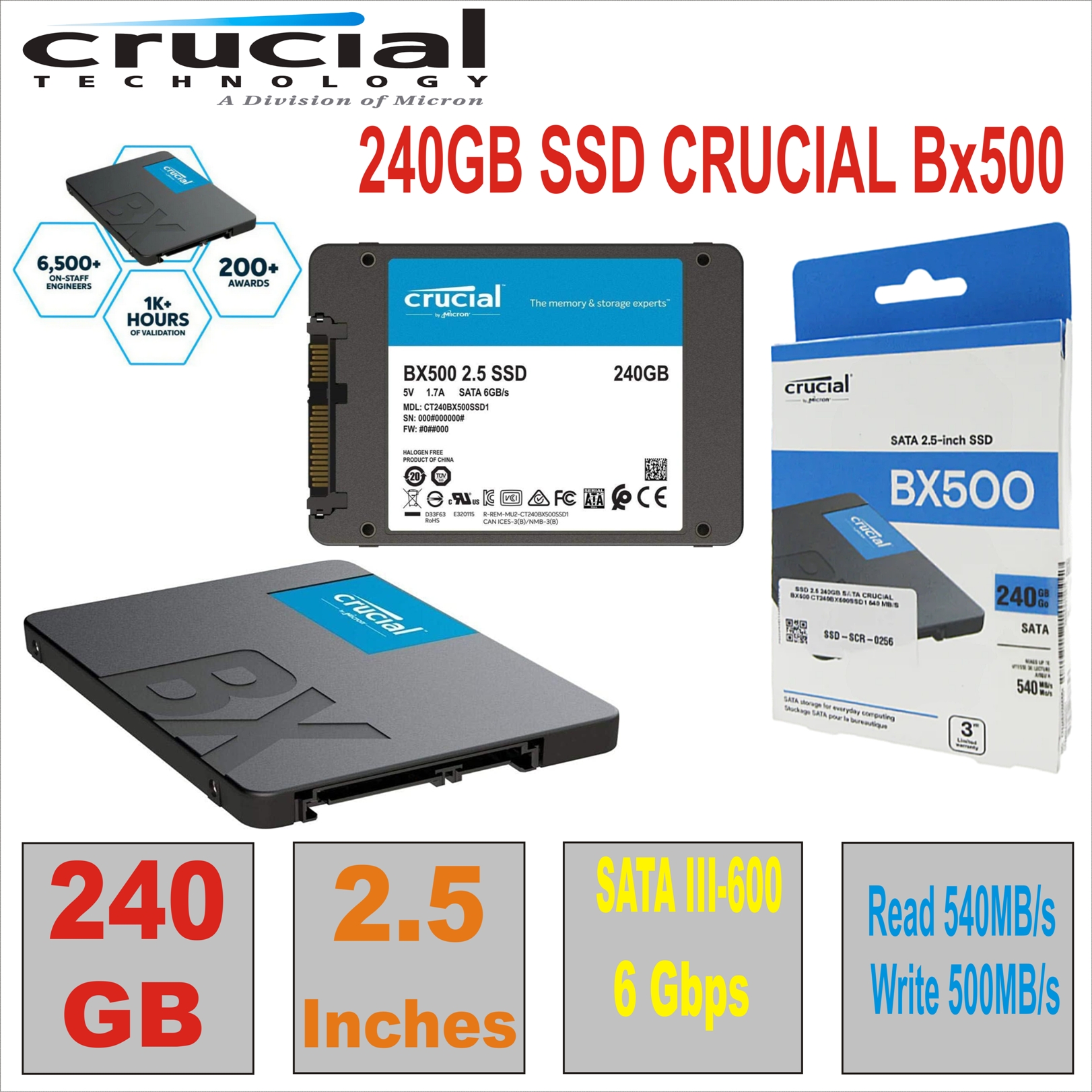 2.5”  240GB SSD CRUCIAL BX500