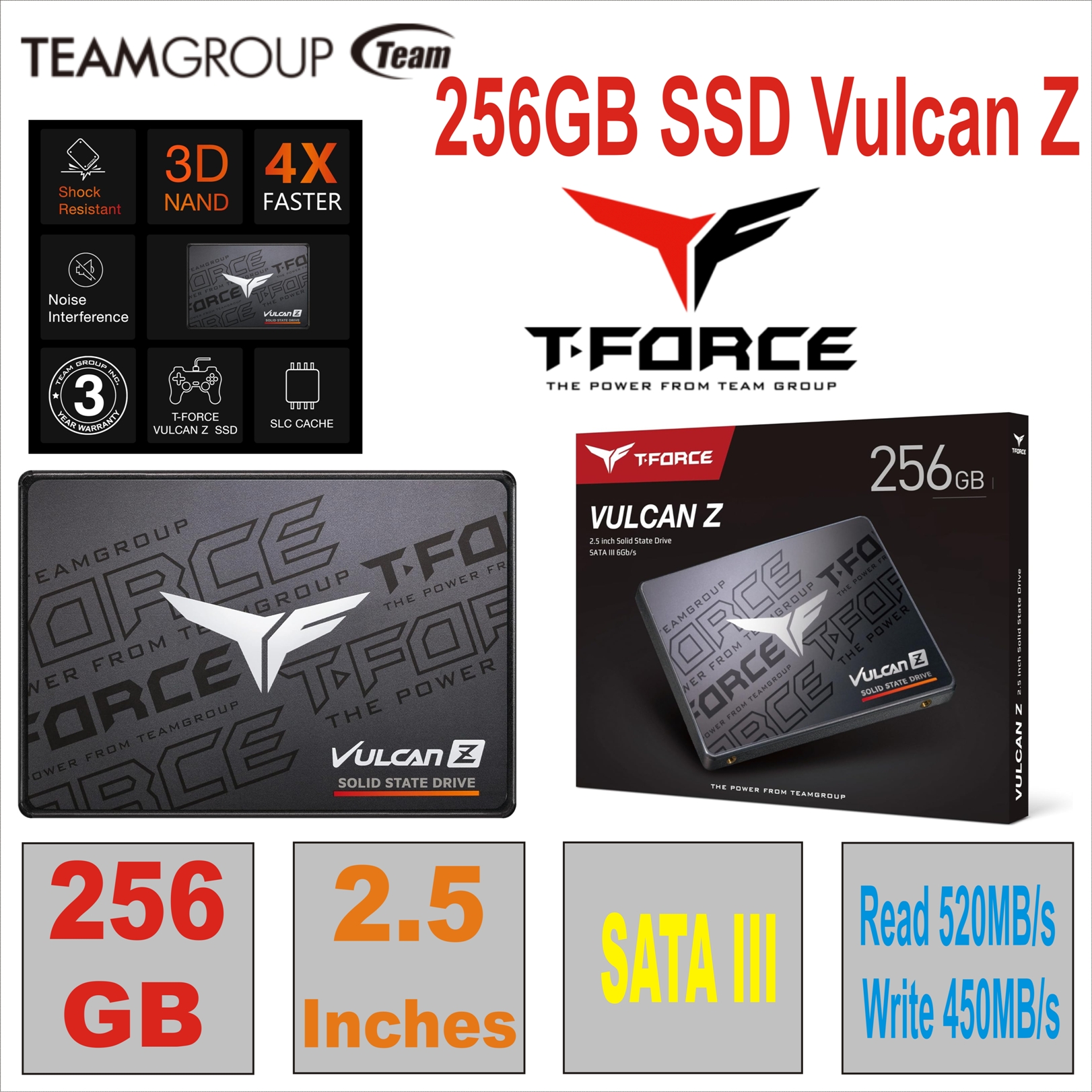 2.5”  256GB SSD Team Group Vulcan Z