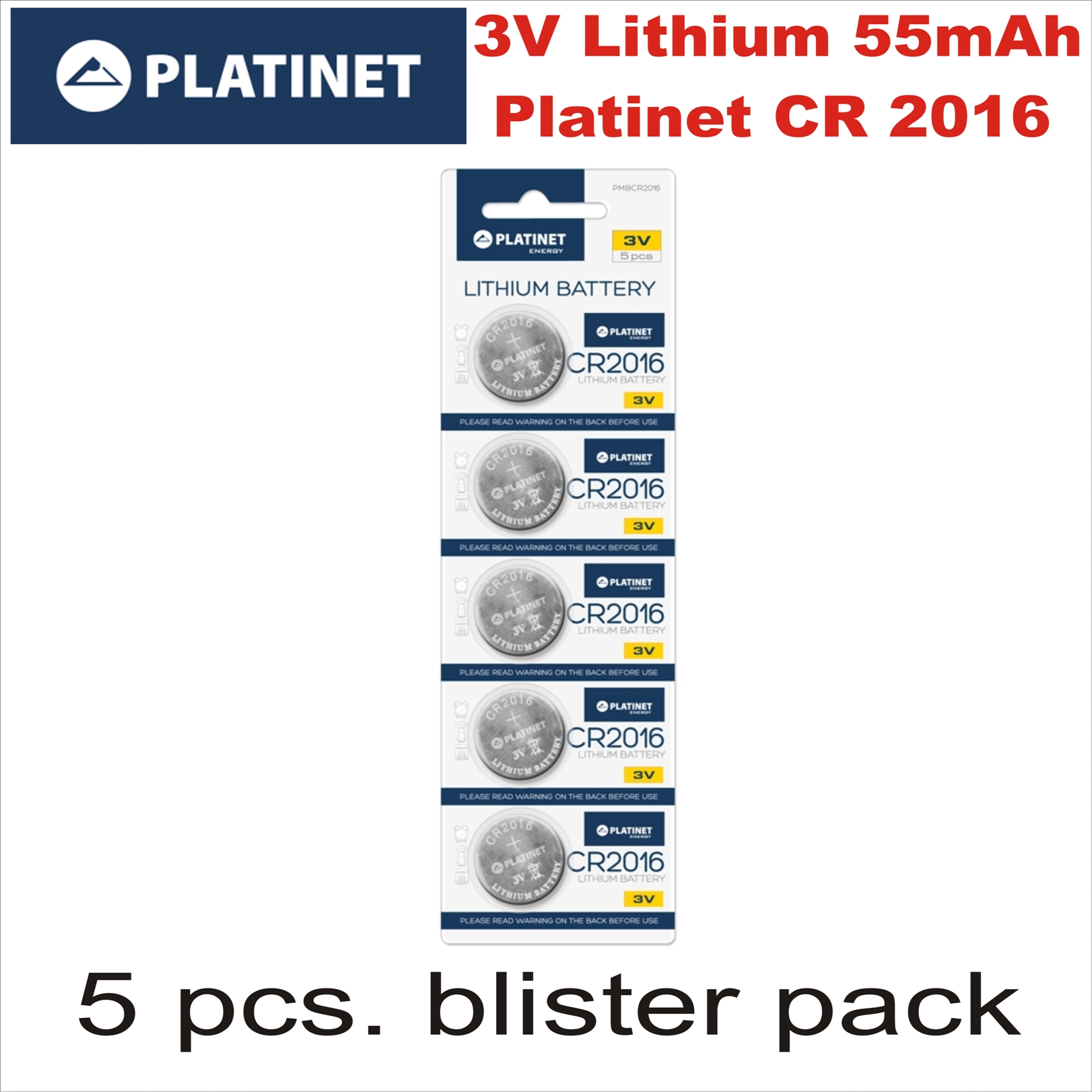 3V Lithium 55mAh Platinet CR 2016 (5бр.Опаковка)