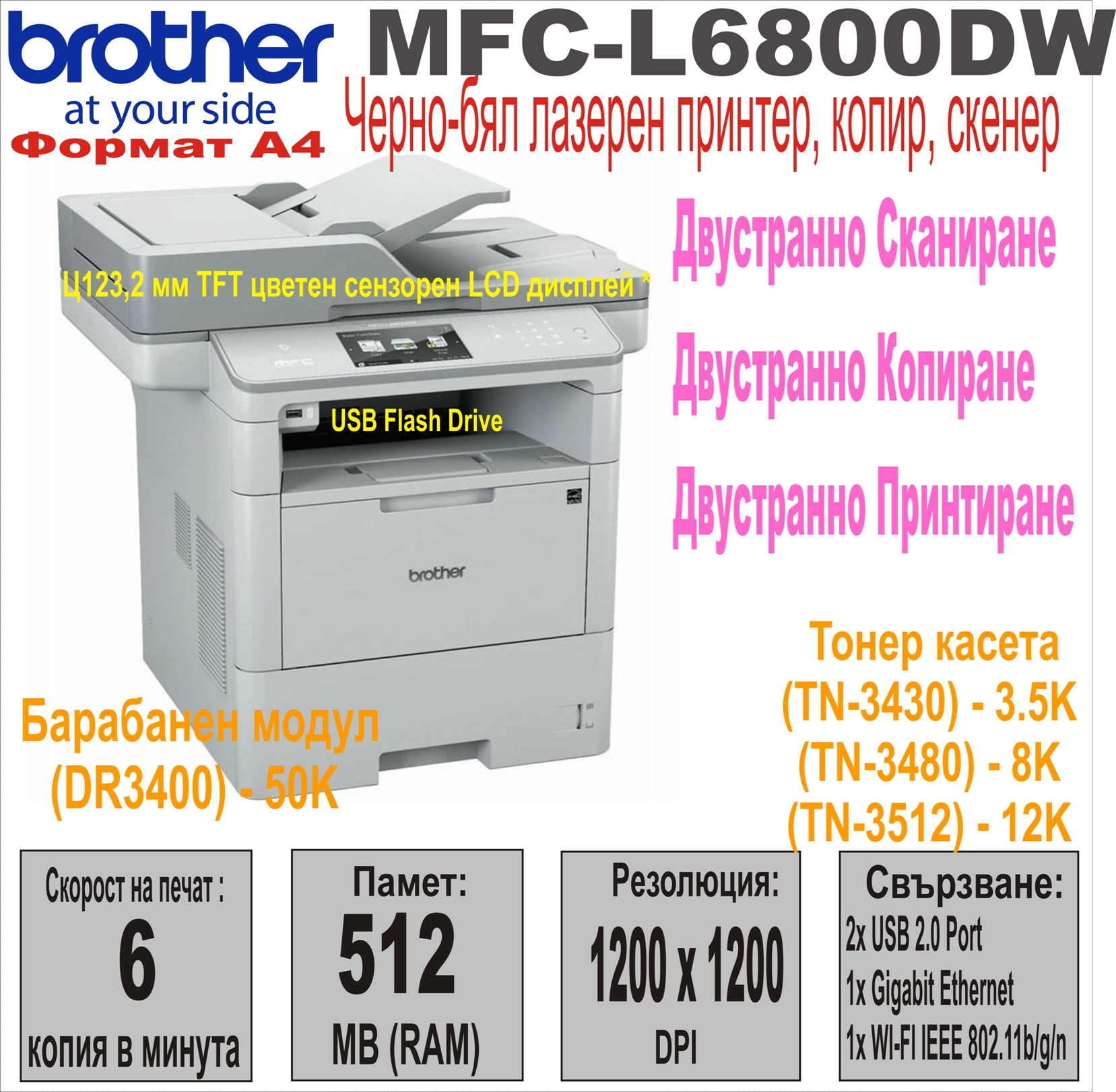 All-in-One Mono Brother MFC-L6800DW