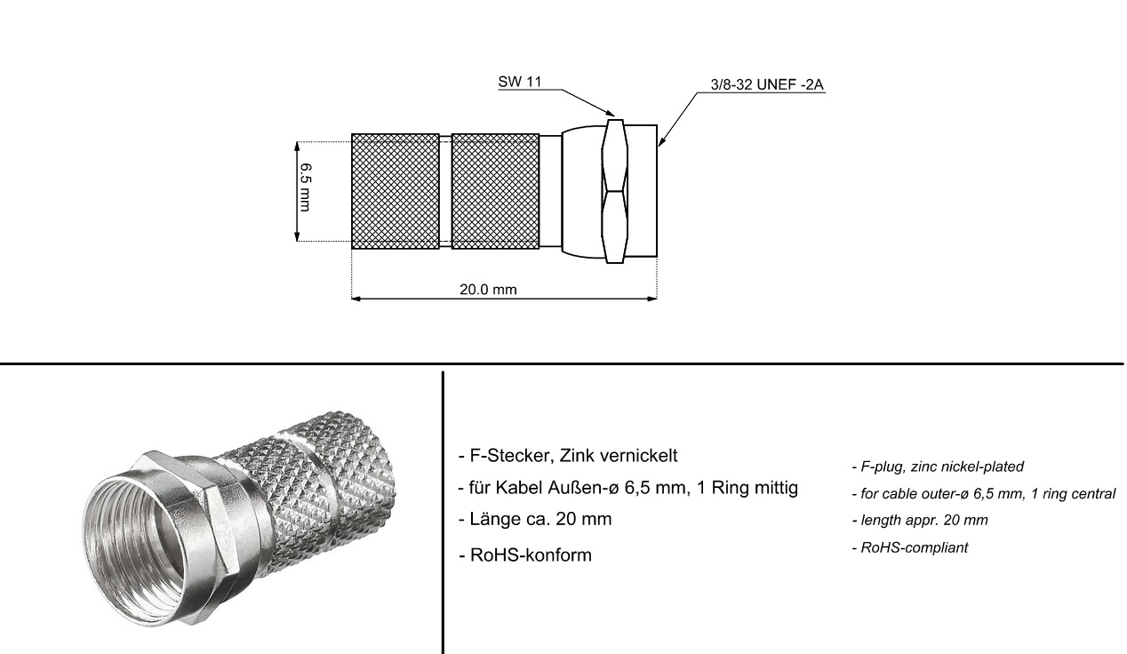 F Connector 6.5mm/4.4mm GOOBAY 51853 (10бр.)