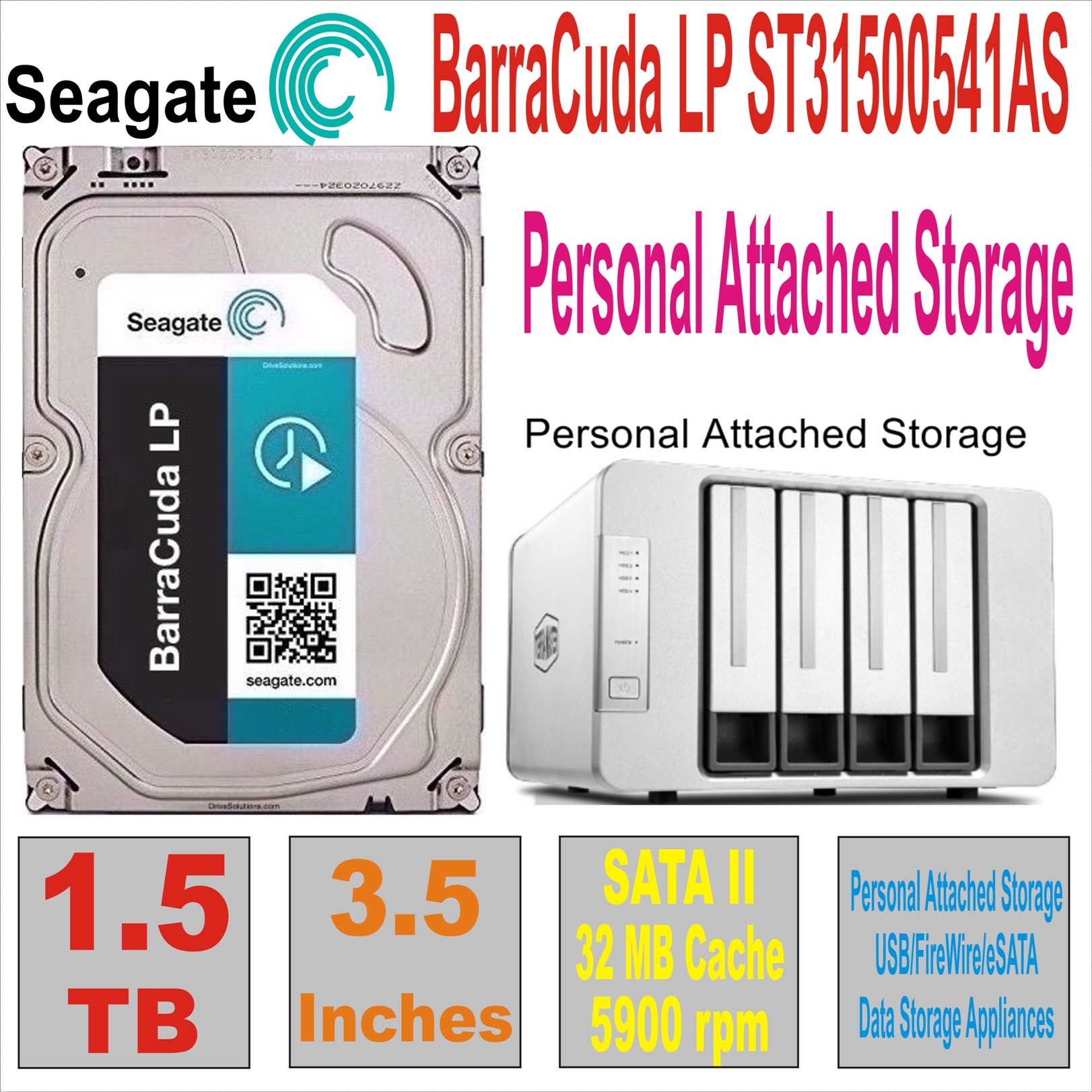 HDD 3.5` 1.5 TB SEAGATE BarraCuda LP ST31500541A