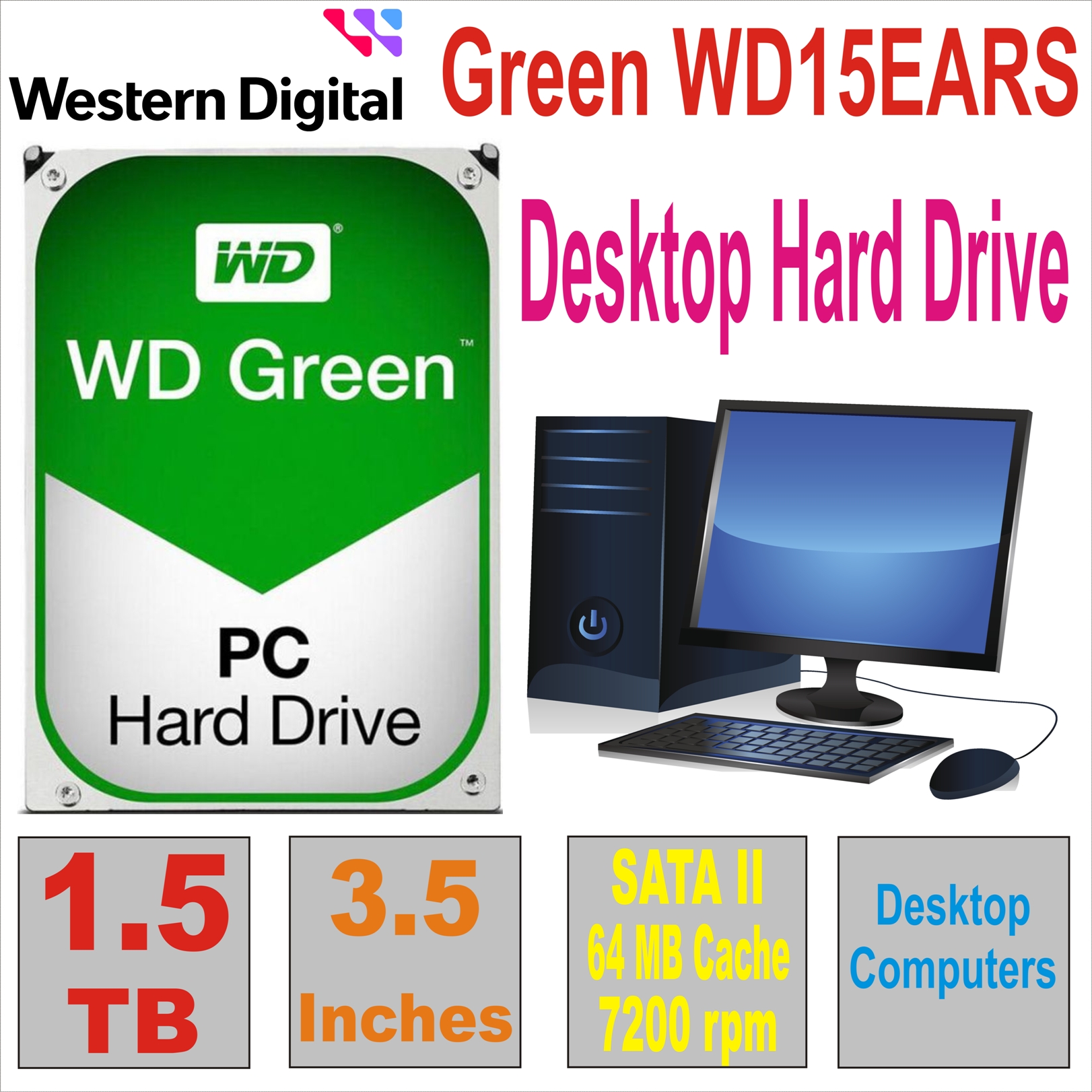 HDD 3.5` 1.5 TB WD Green WD15EARS