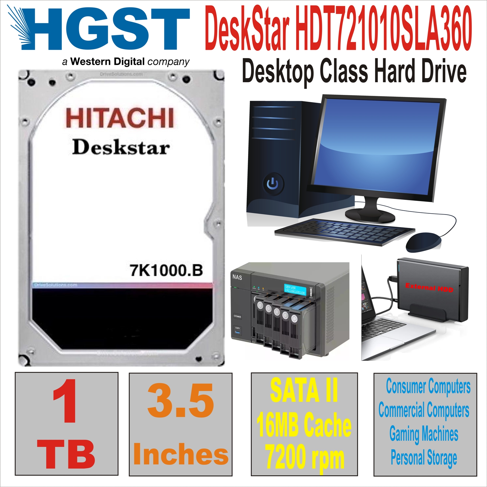 HDD 3.5` 1 TB HITACHI DeskStar HDT721010SLA360