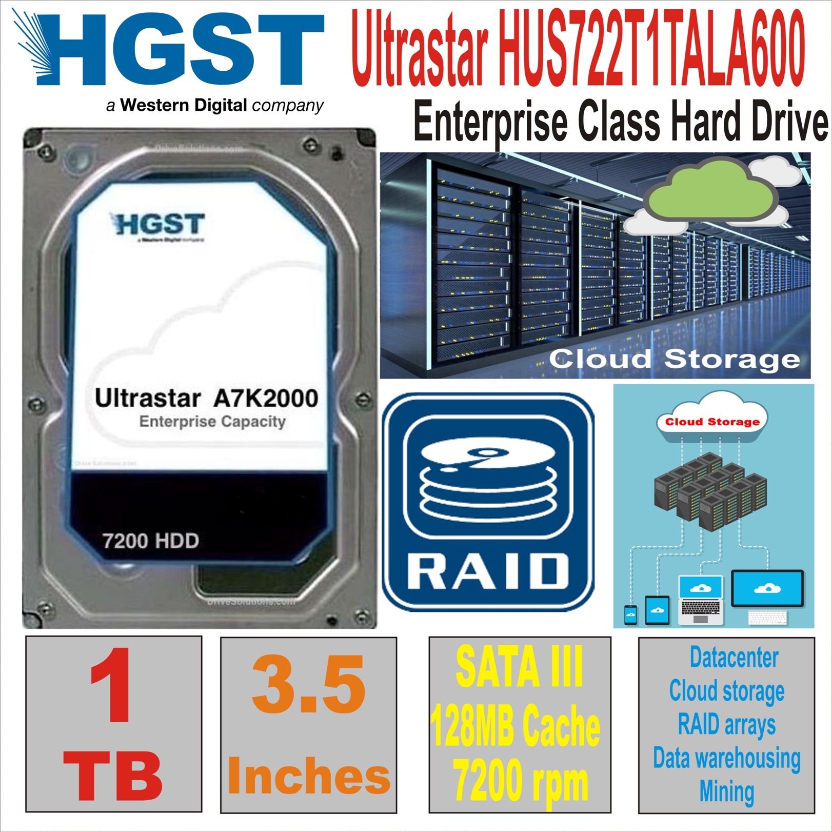 HDD 3.5` 1 TB HITACHI Ultrastar HUS722T1TALA600