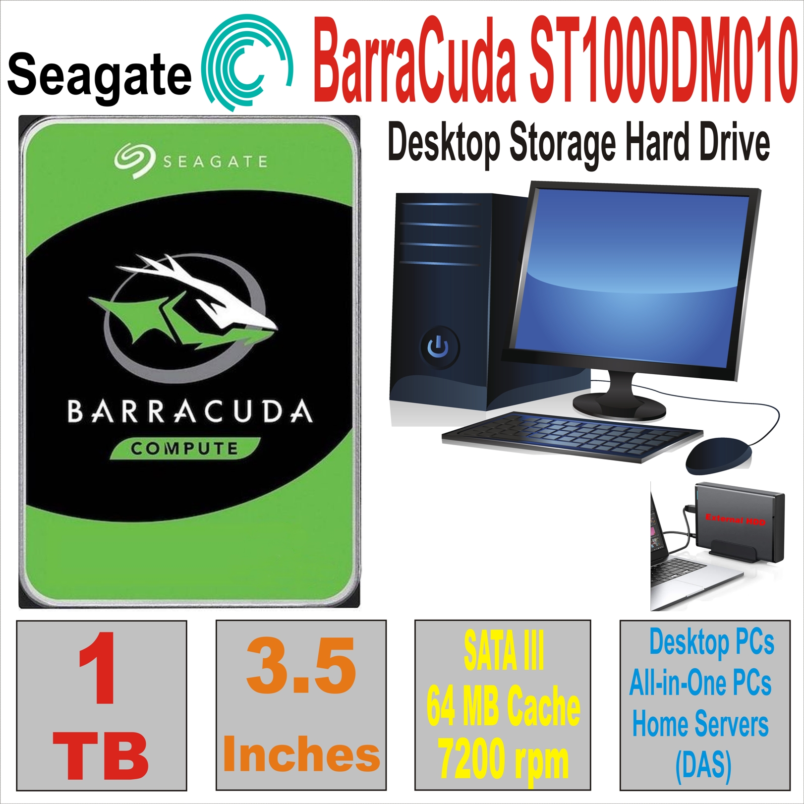 HDD 3.5` 1 TB SEAGATE BarraCuda ST1000DM010