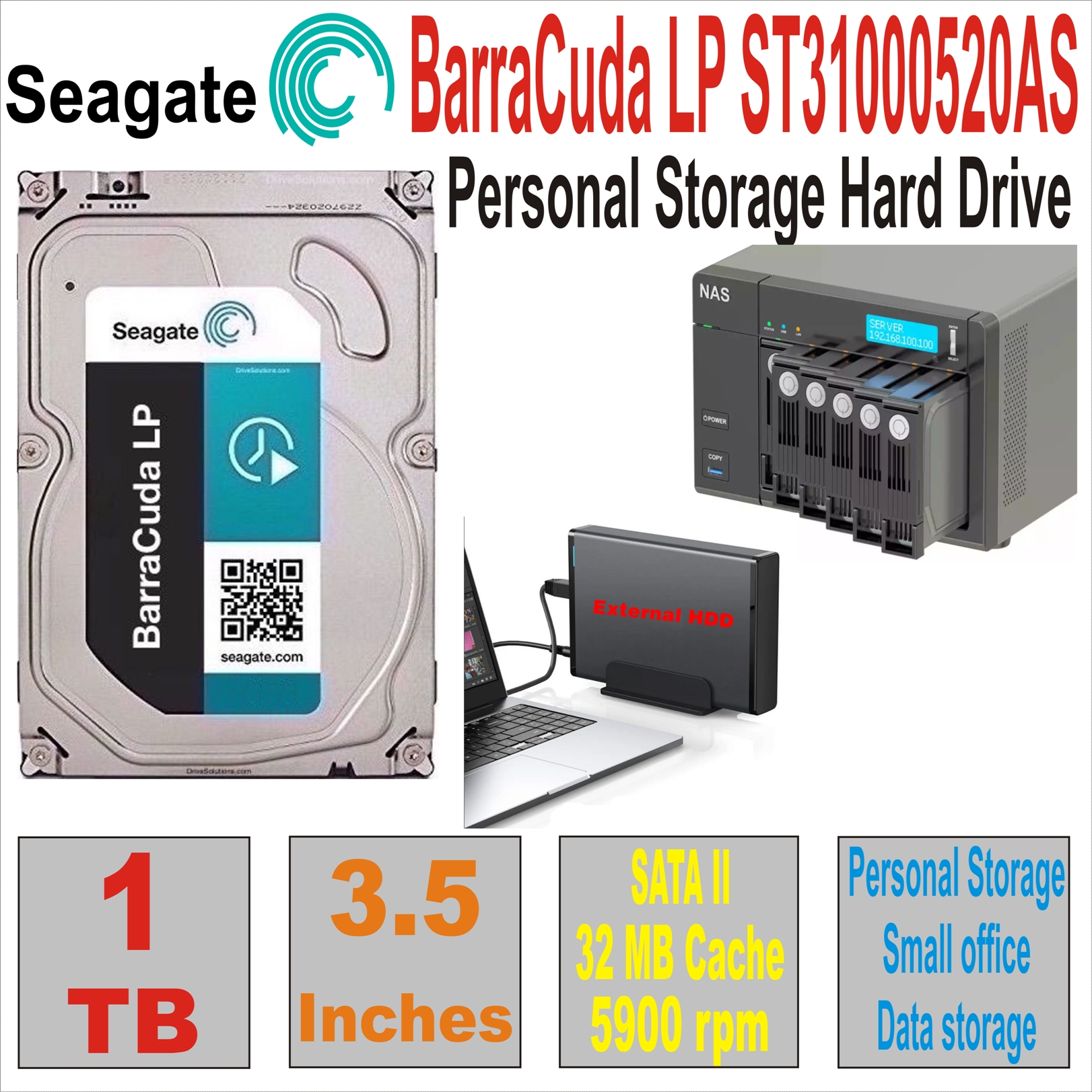 HDD 3.5` 1 TB SEAGATE BarraCuda ST31000520AS