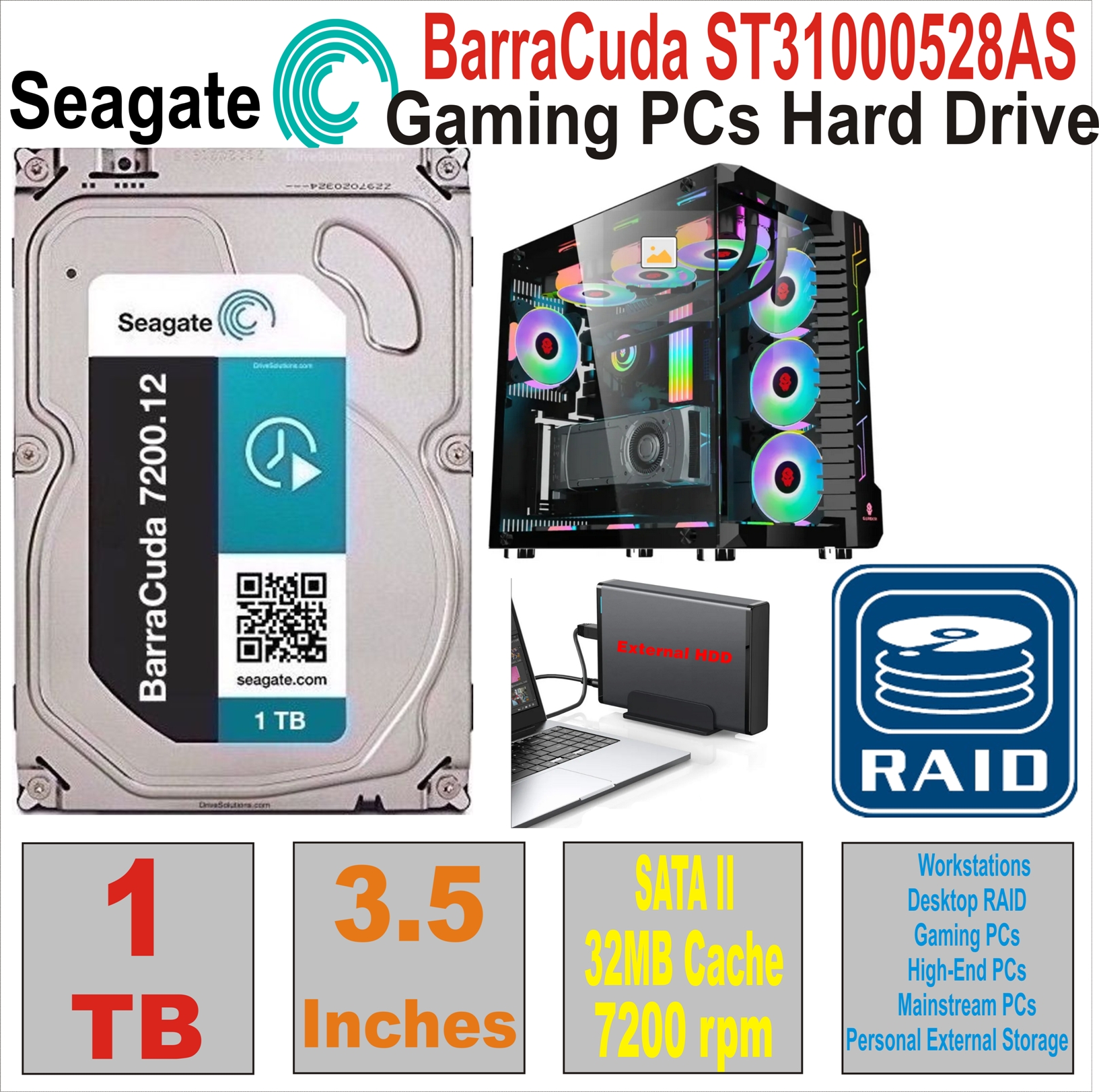 HDD 3.5` 1 TB SEAGATE BarraCuda  ST31000528AS