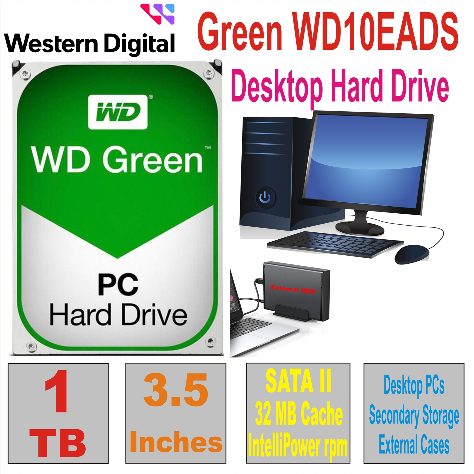 HDD 3.5` 1 TB WD Green WD10EADS