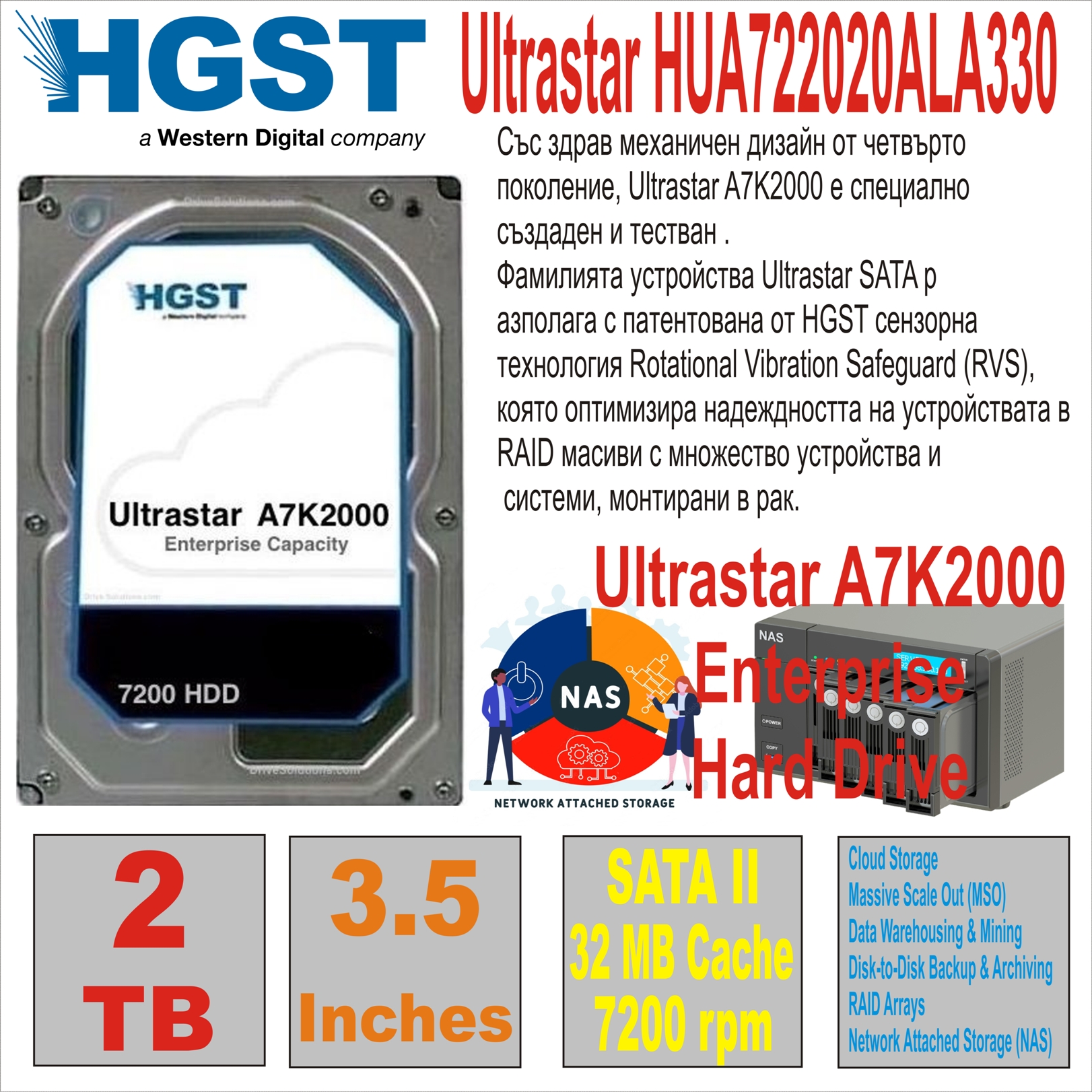 HDD 3.5` 2 TB HITACHI Ultrastar HUA722020ALA330