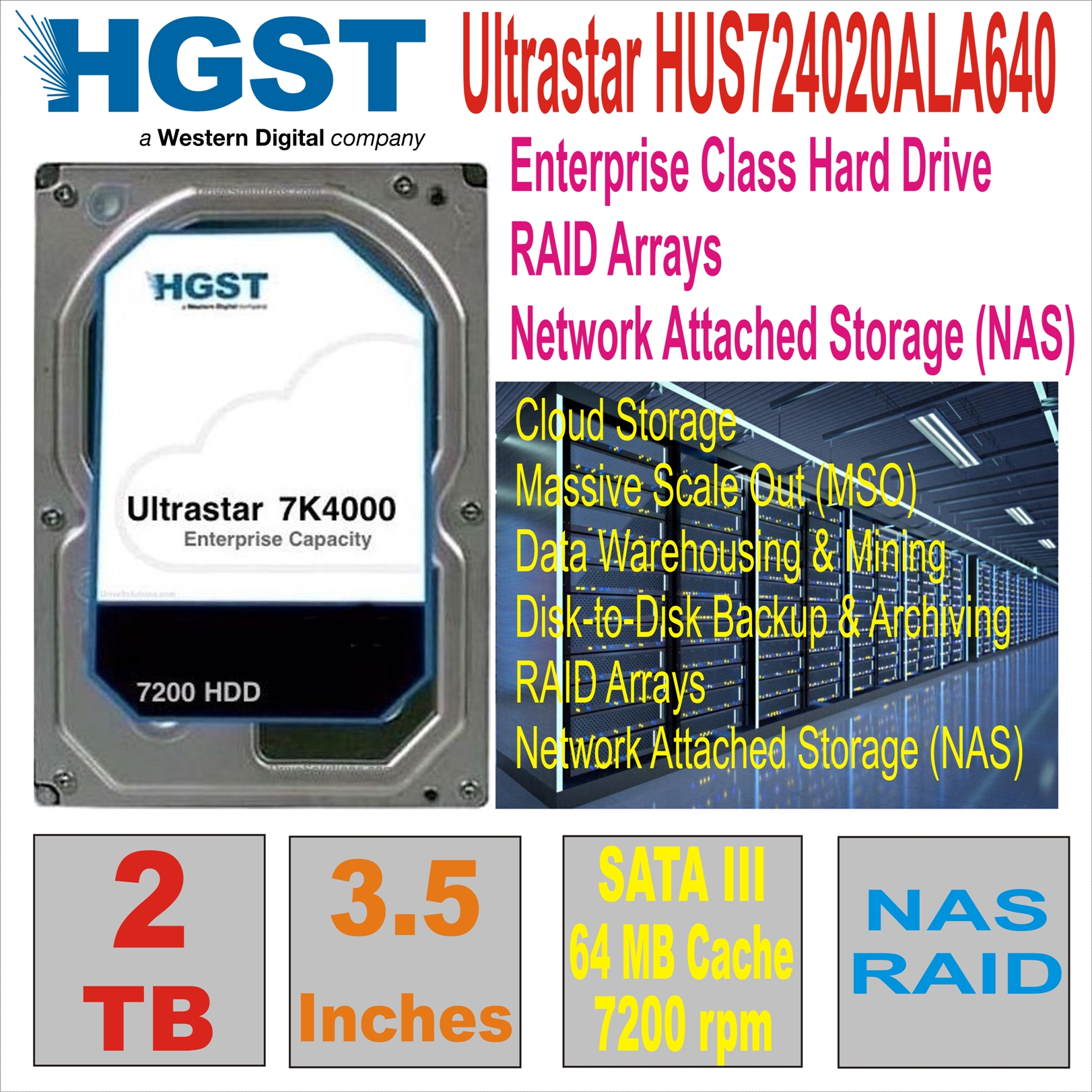 HDD 3.5` 2 TB HITACHI Ultrastar HUS724020ALA640