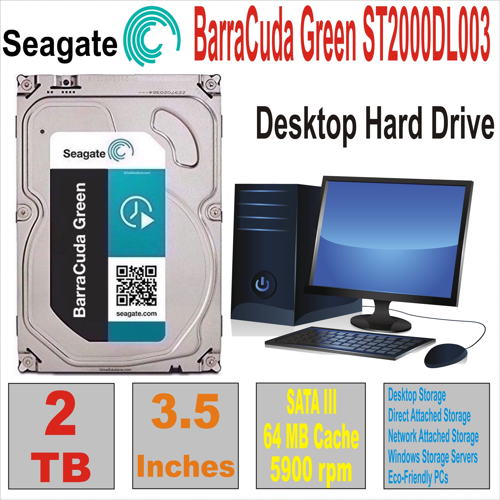 HDD 3.5` 2 TB SEAGATE BarraCuda ST2000DL003