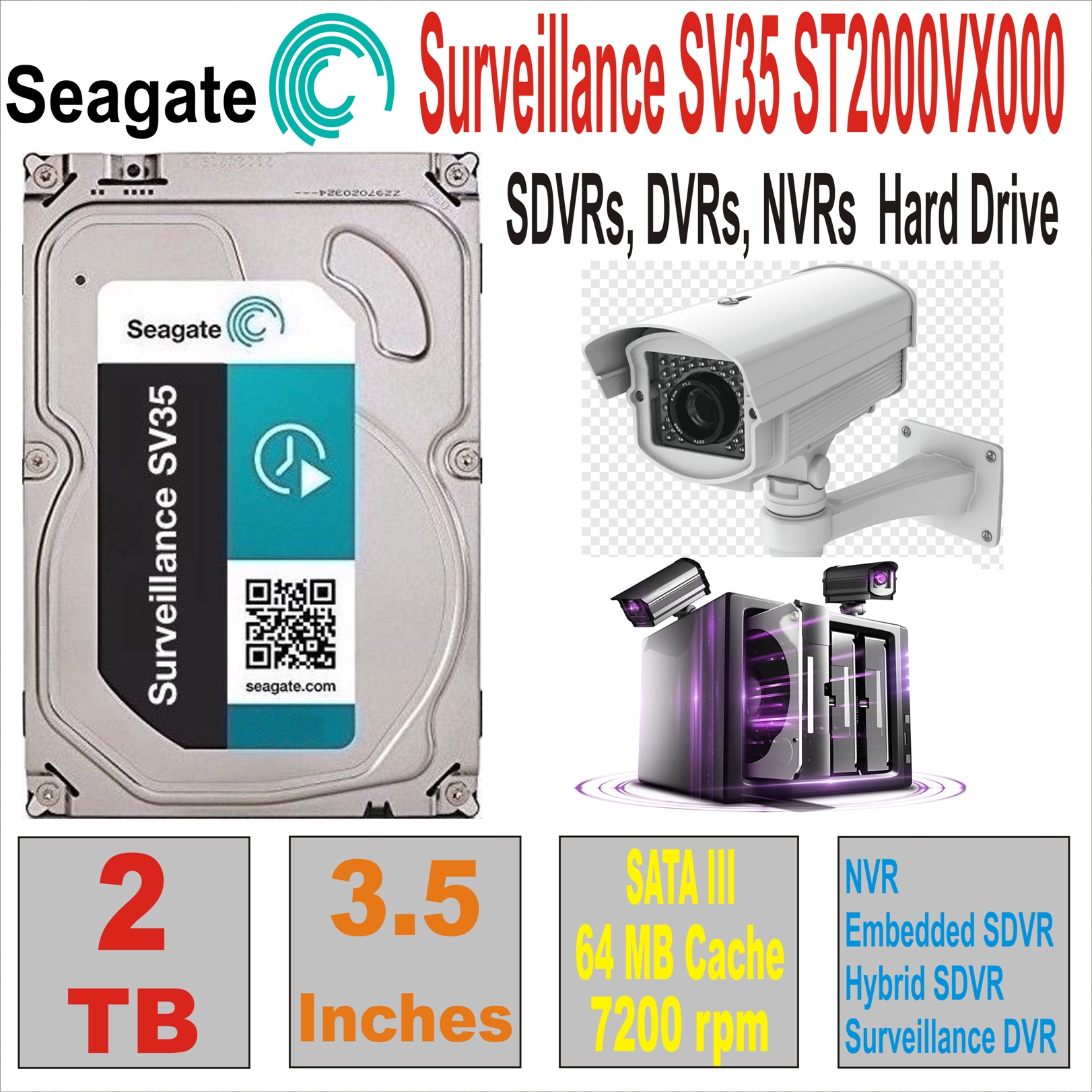 HDD 3.5` 2 TB SEAGATE SV35 ST2000VX000