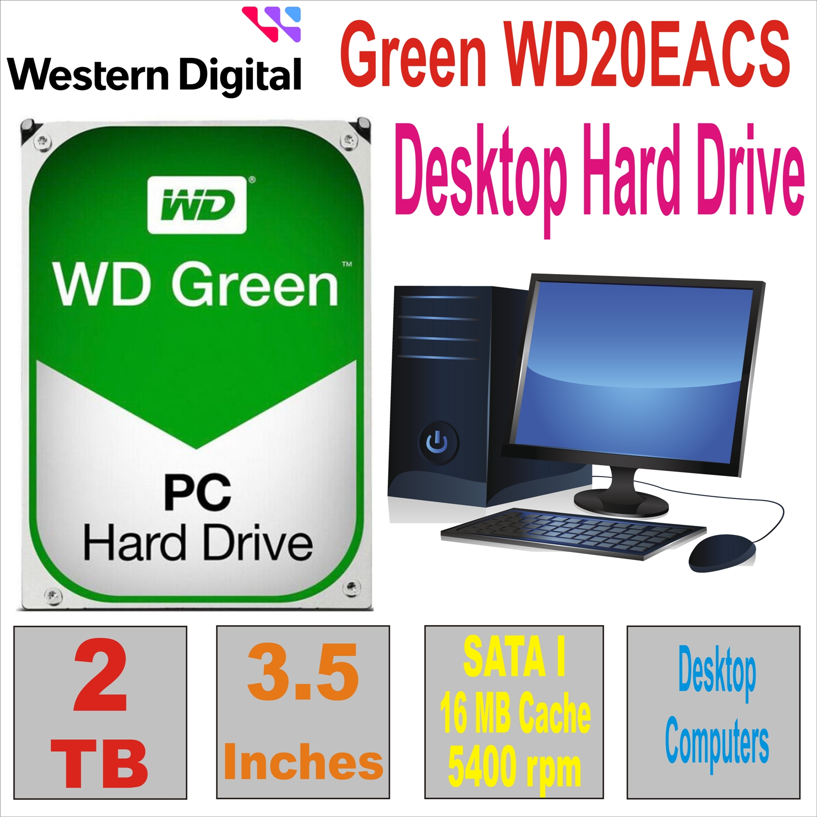 HDD 3.5` 2 TB WD Green WD20EACS