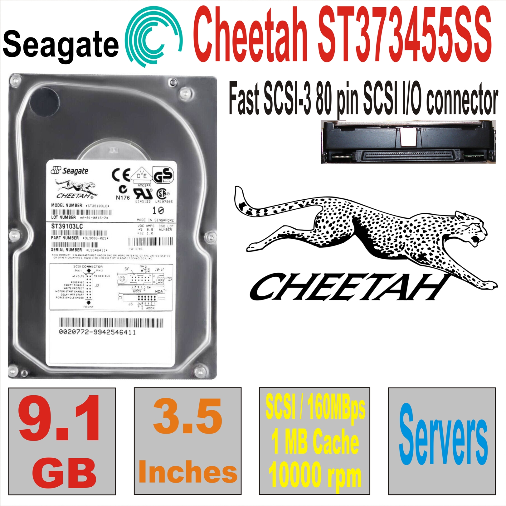 HDD 3.5` SCSI 9.1Gb SEAGATE Cheetah ST39103LC