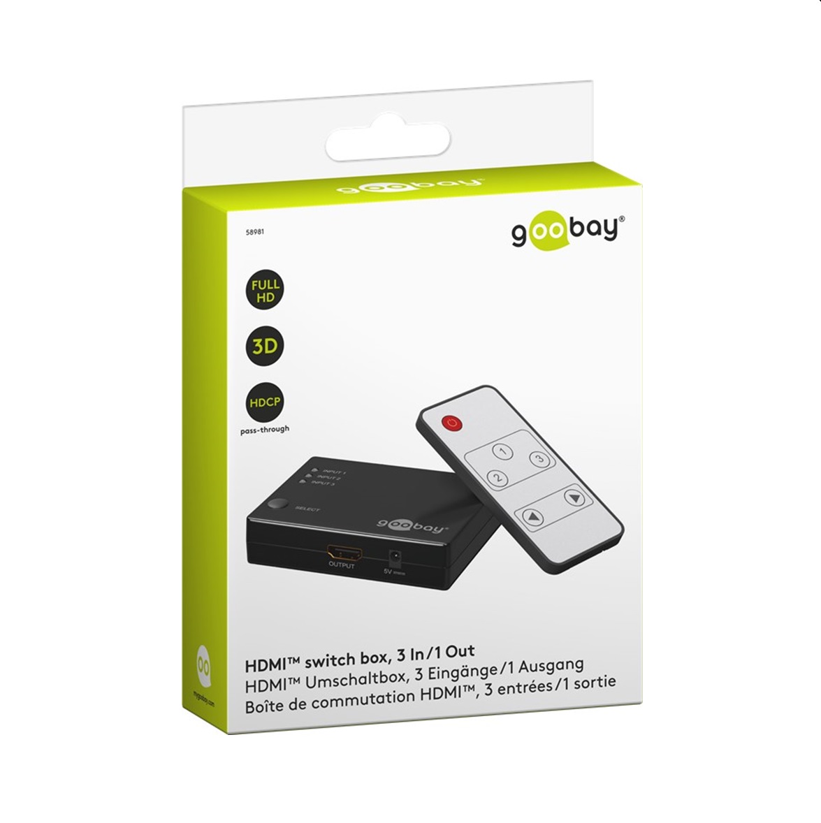 HDMI v1.4 switch box,3 In/1 Out Full HD GOOBAY