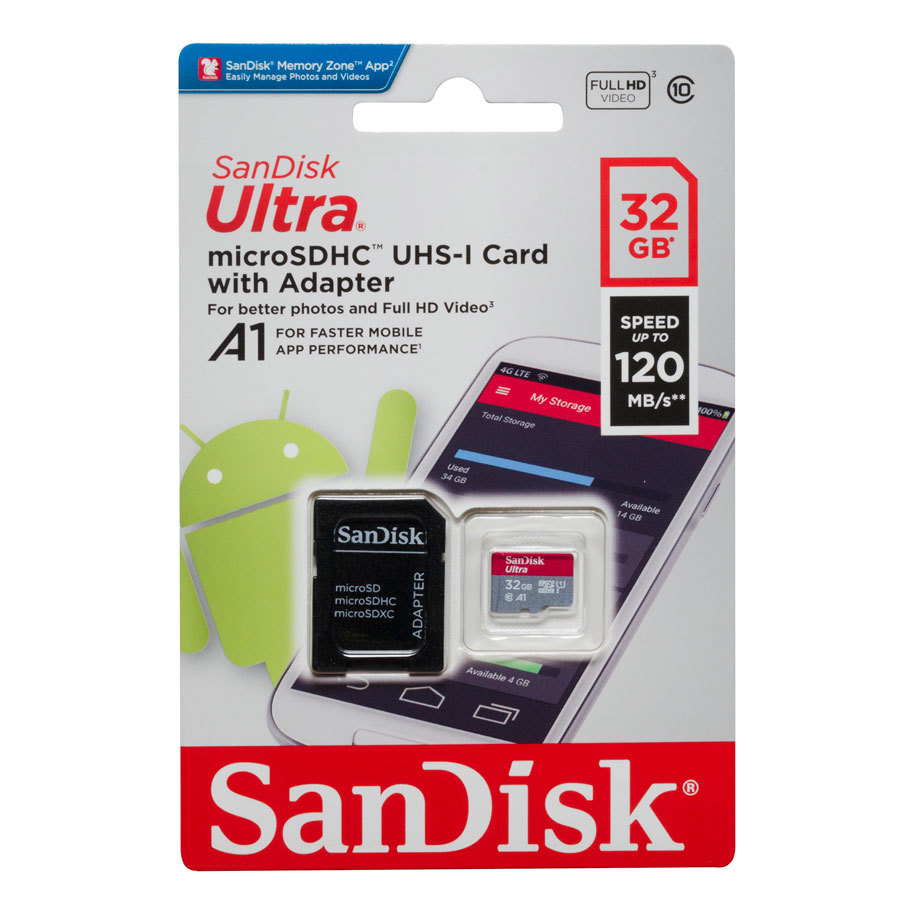 Карта памет  32 GB SanDisk Ultra microSDHC 120MB