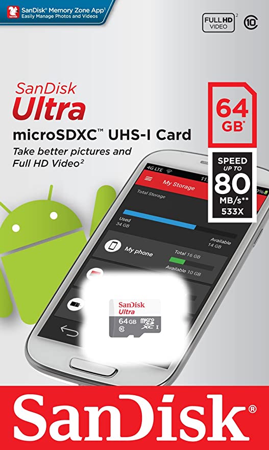 Карта памет  64 GB SanDisk Ultra SDXC  80MBs