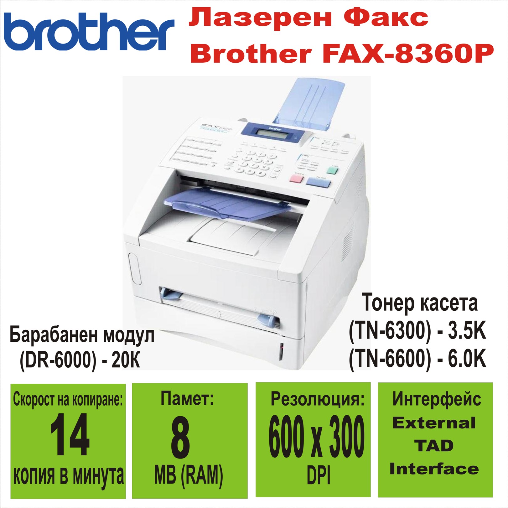 Лазерен Факс Brother FAX-8360P