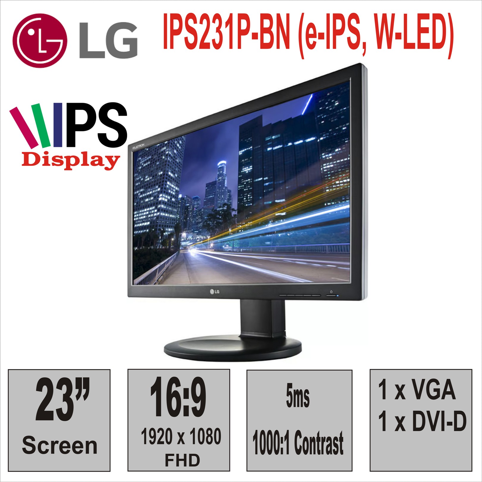Монитор 23“ LG IPS231P-BN (e-IPS, W-LED)