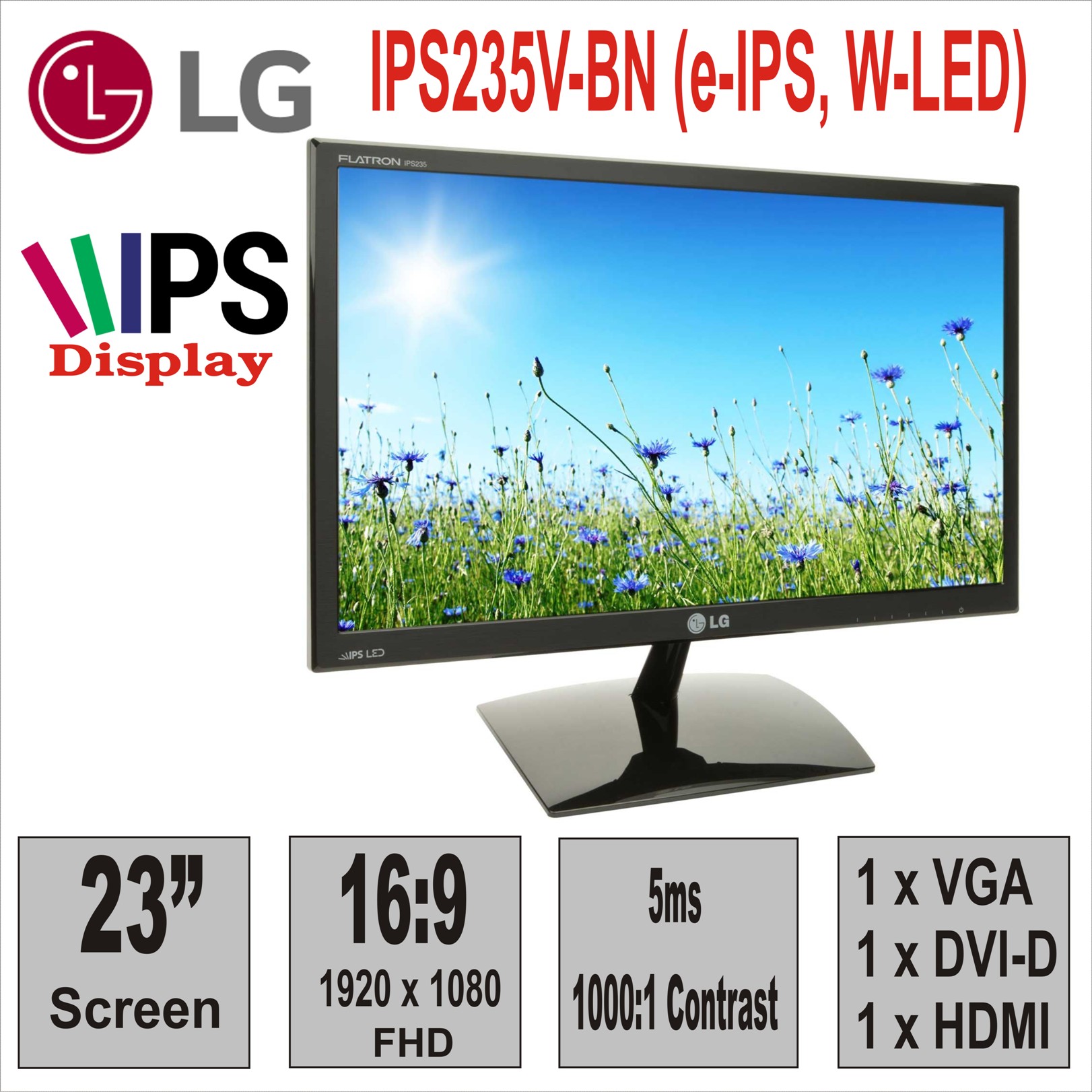 Монитор 23“ LG IPS235V-BN (e-IPS, W-LED)