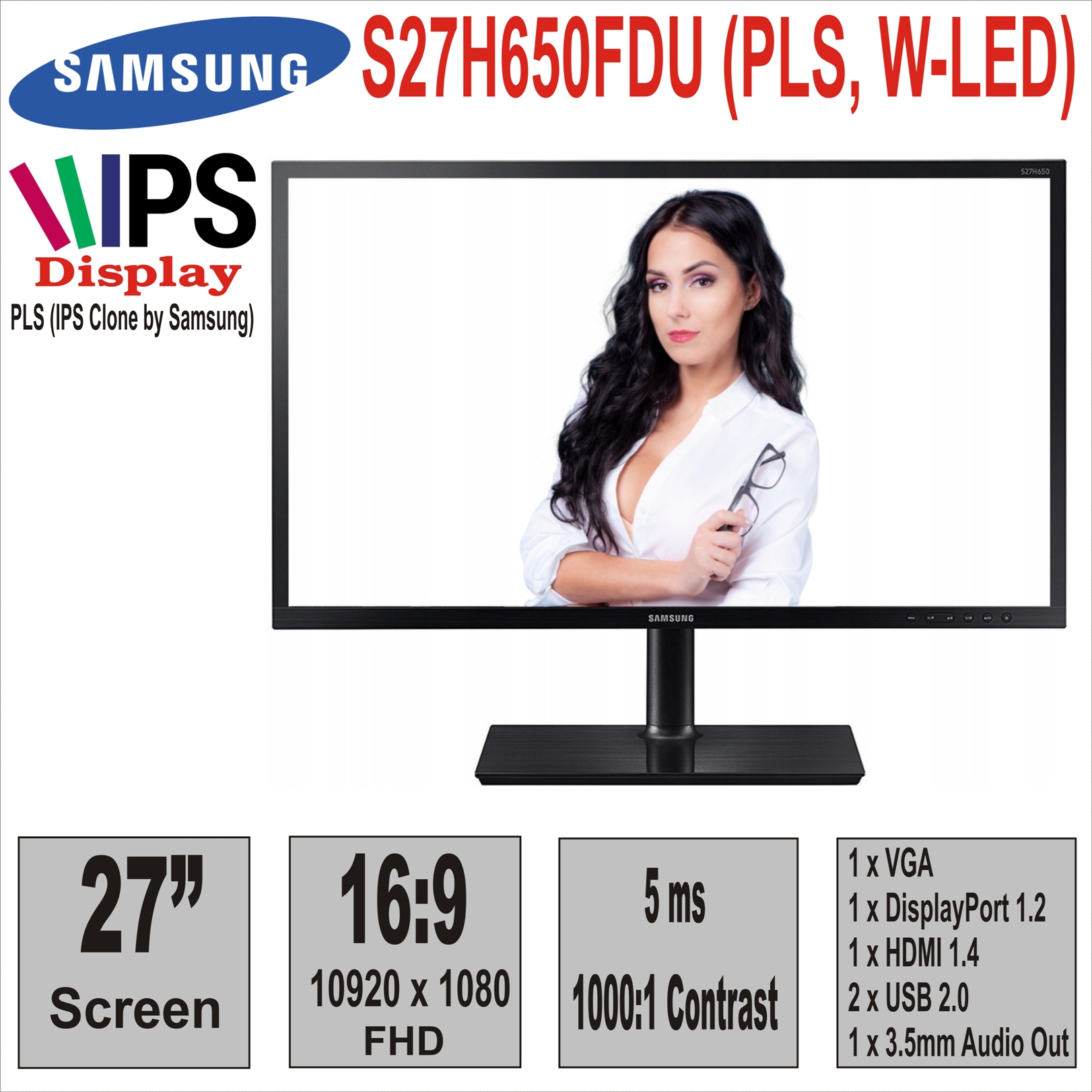 Монитор 27“ SAMSUNG S27H650FDU (PLS, W-LED)