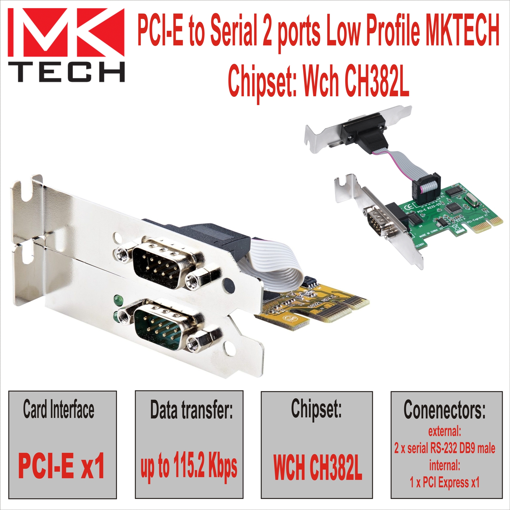 PCI-E to Serial 2 ports Low Profile WCH CH382L