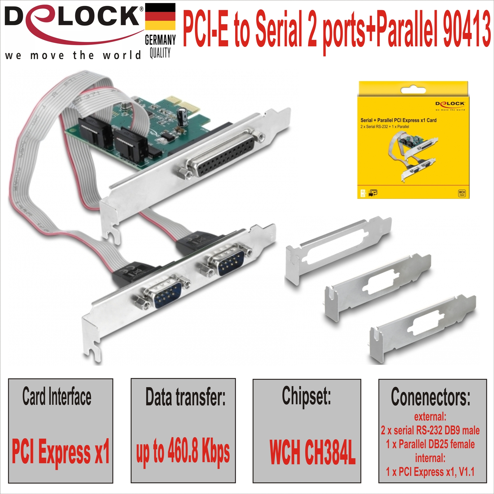 PCI-E to Serial 2 ports+Parallel Delock 90413