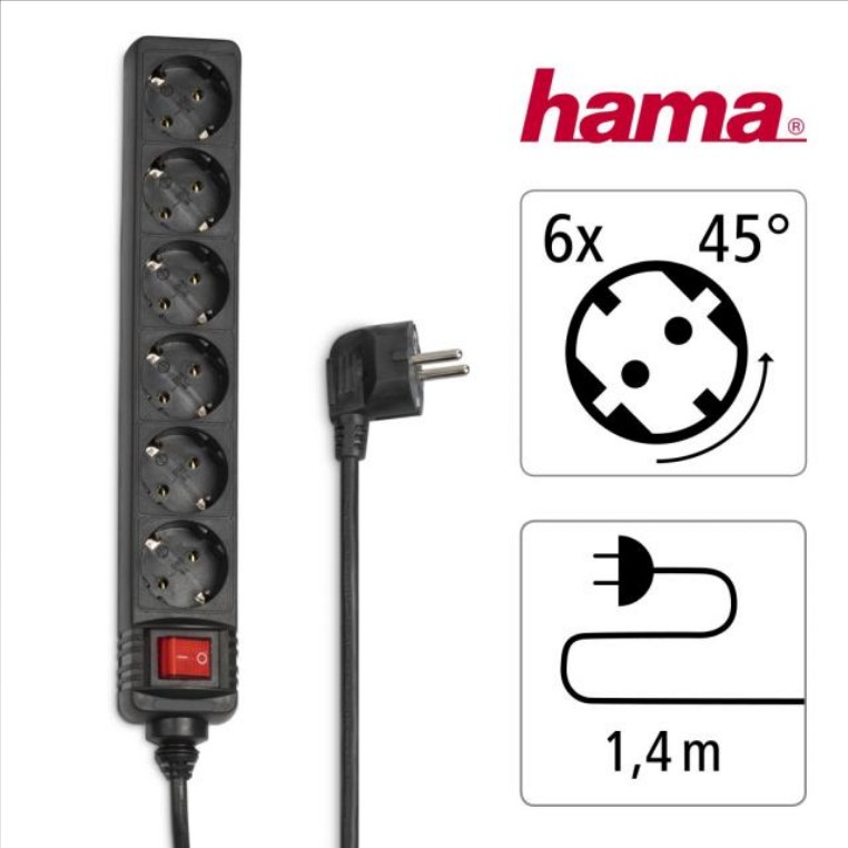 Разклонител 6 socket, 1.4m, HAMA 30394