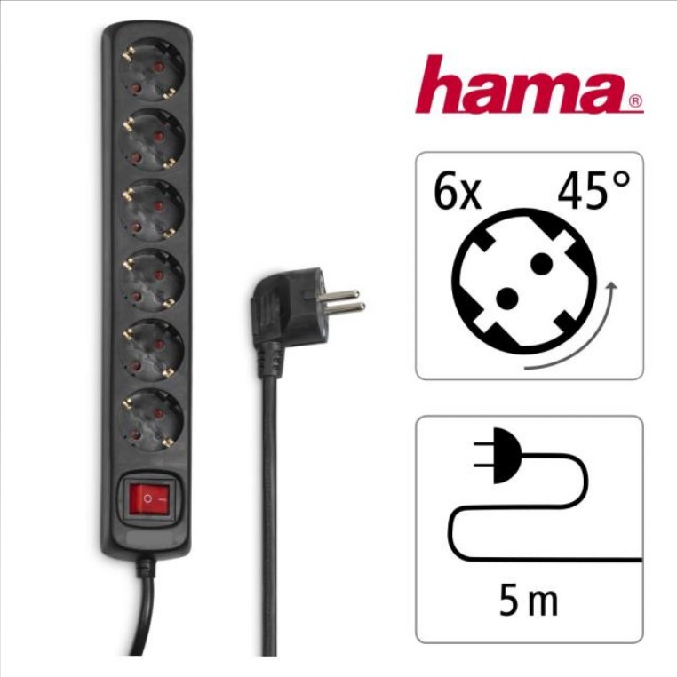 Разклонител 6 socket, 5.0m, HAMA 137266