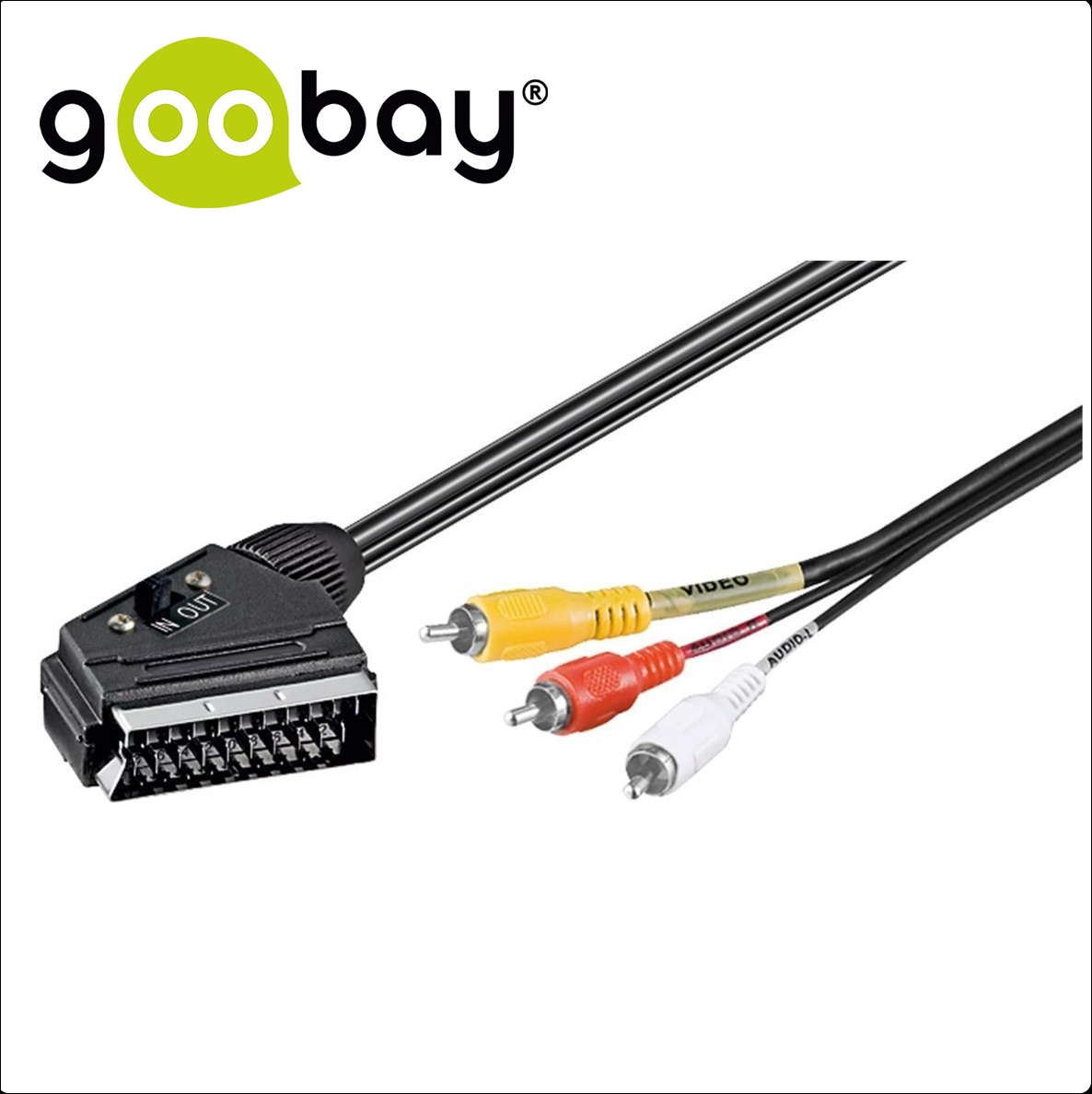 Scart M 21-pin to 3 RCA Audio/Video 2.0m GOOBAY