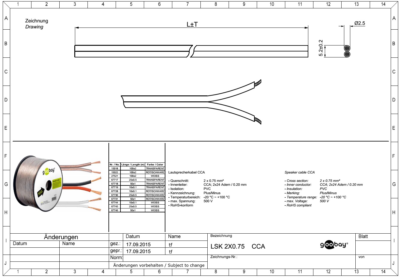 Speaker cable (10.0m Ролка 2 x 0.75mm)GOOBAY