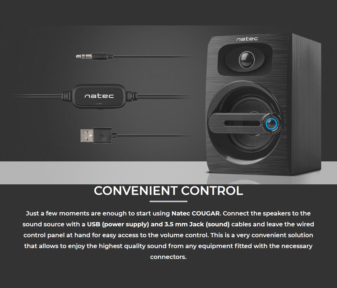 Тонколони Natec COUGAR 6W, 2.0, RMS,Дърво,Черни