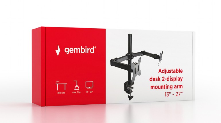 TV стойка Gembird MA-DF2-01 13-27“двойна до 7кг