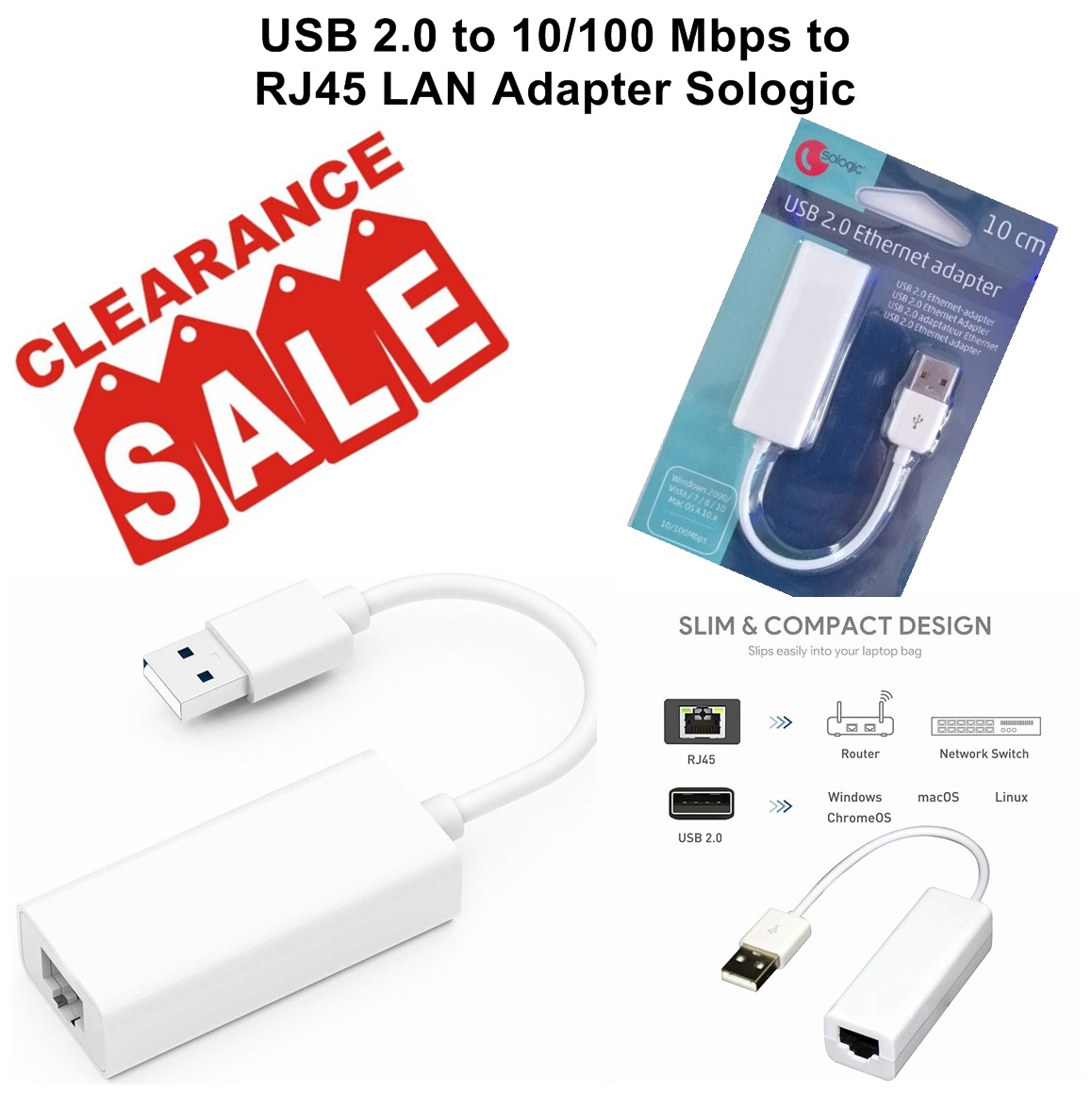 USB 2.0 to 10/100 Mbps RJ45 LAN Adapter Sologic