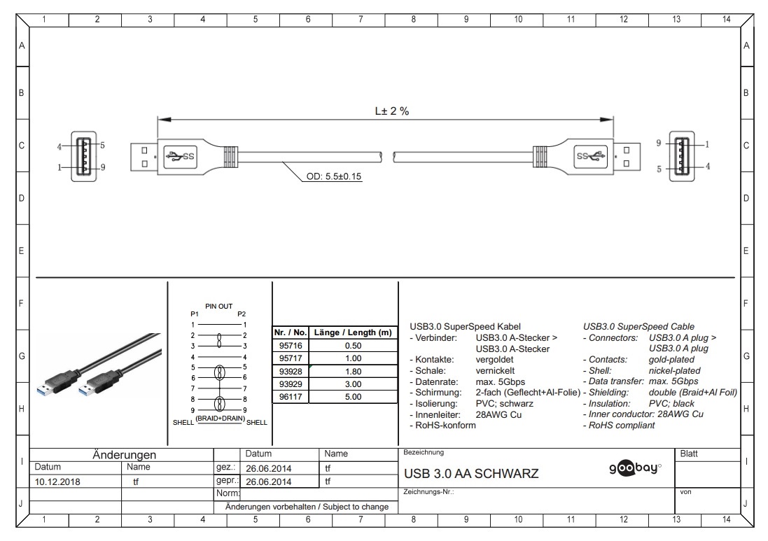 USB 3.0 AM to AM (0.5m) GOOBAY 95716