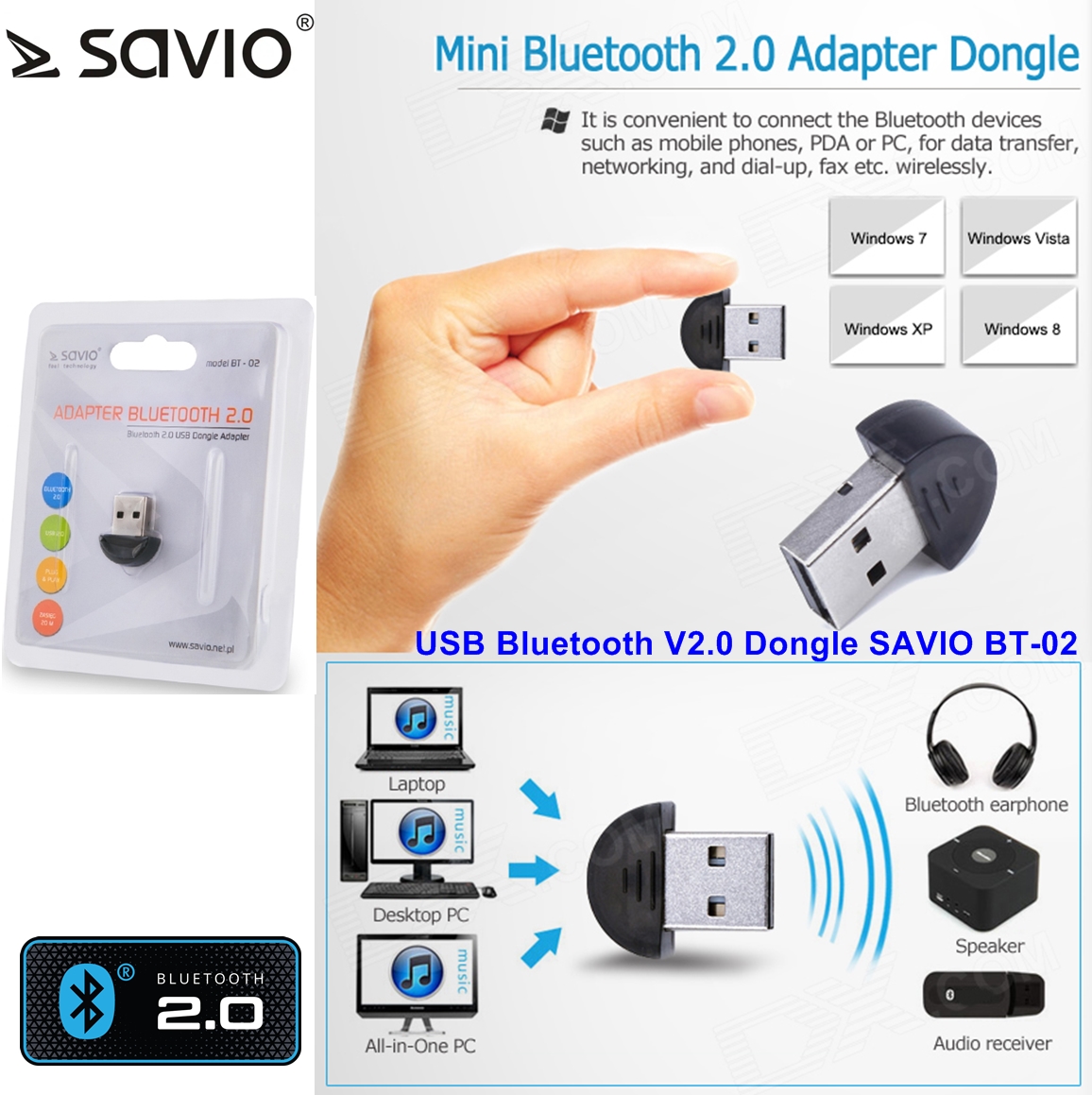 USB Bluetooth V2.0 Dongle SAVIO BT-02
