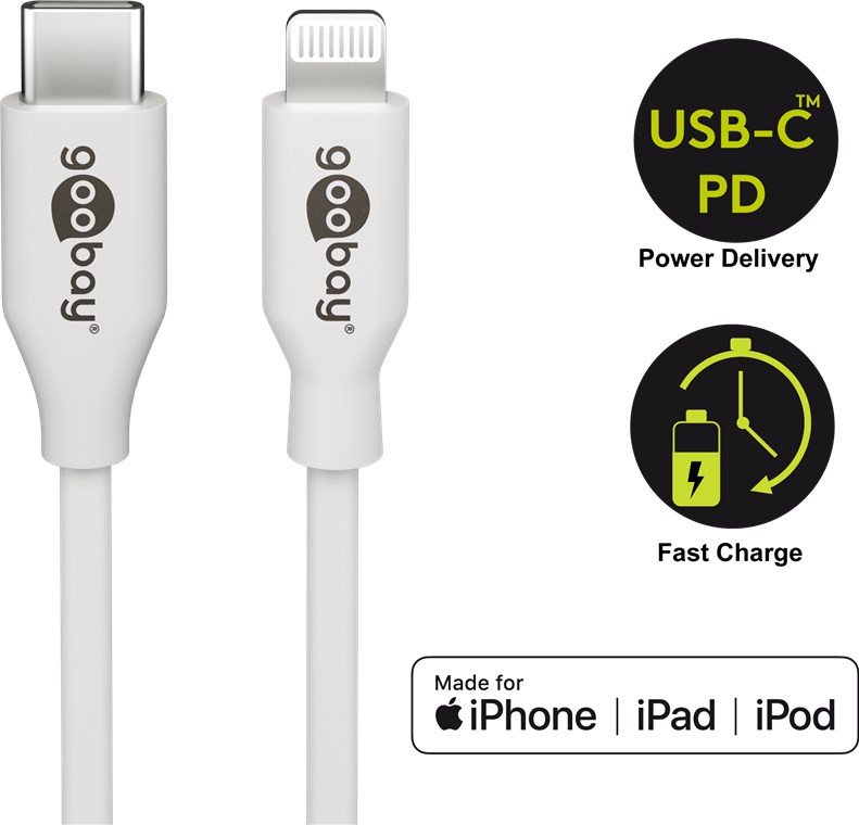 USB-C - Apple Lightning 1.0m/87 W Goobay Бял