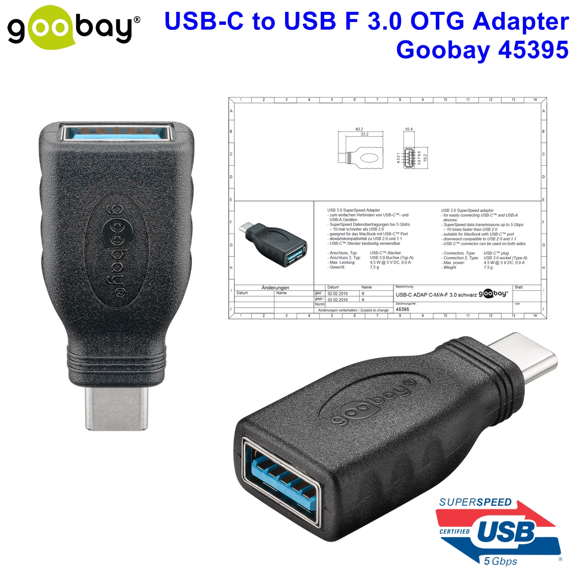 USB-C to USB F 3.0 OTG Adapter Goobay 45395