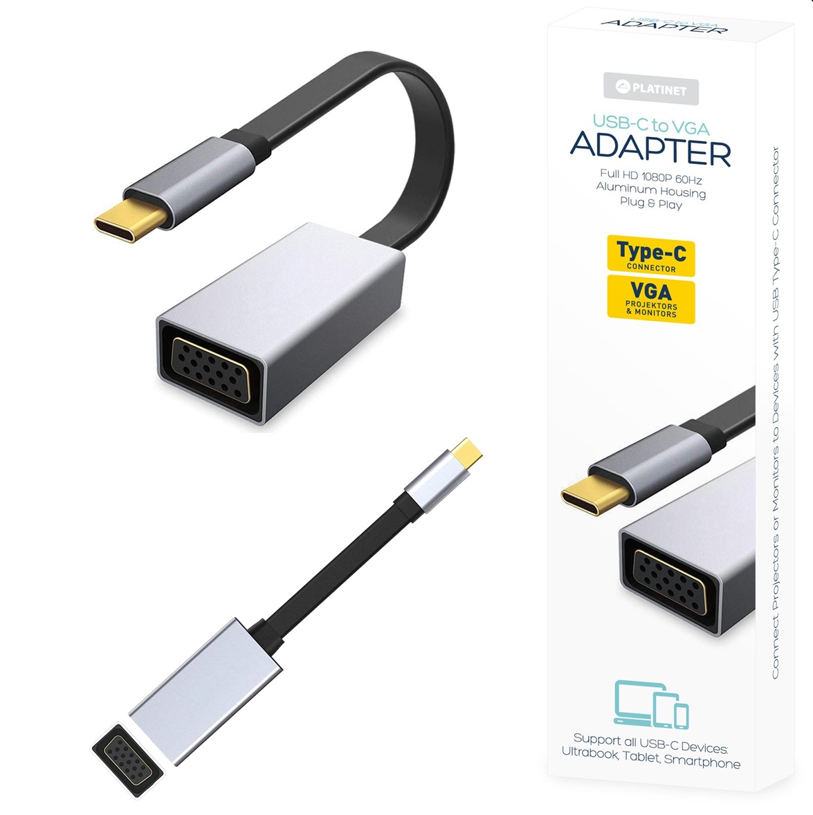 USB-C to VGA Adapter PLATINET PMMA9089,0.15 m