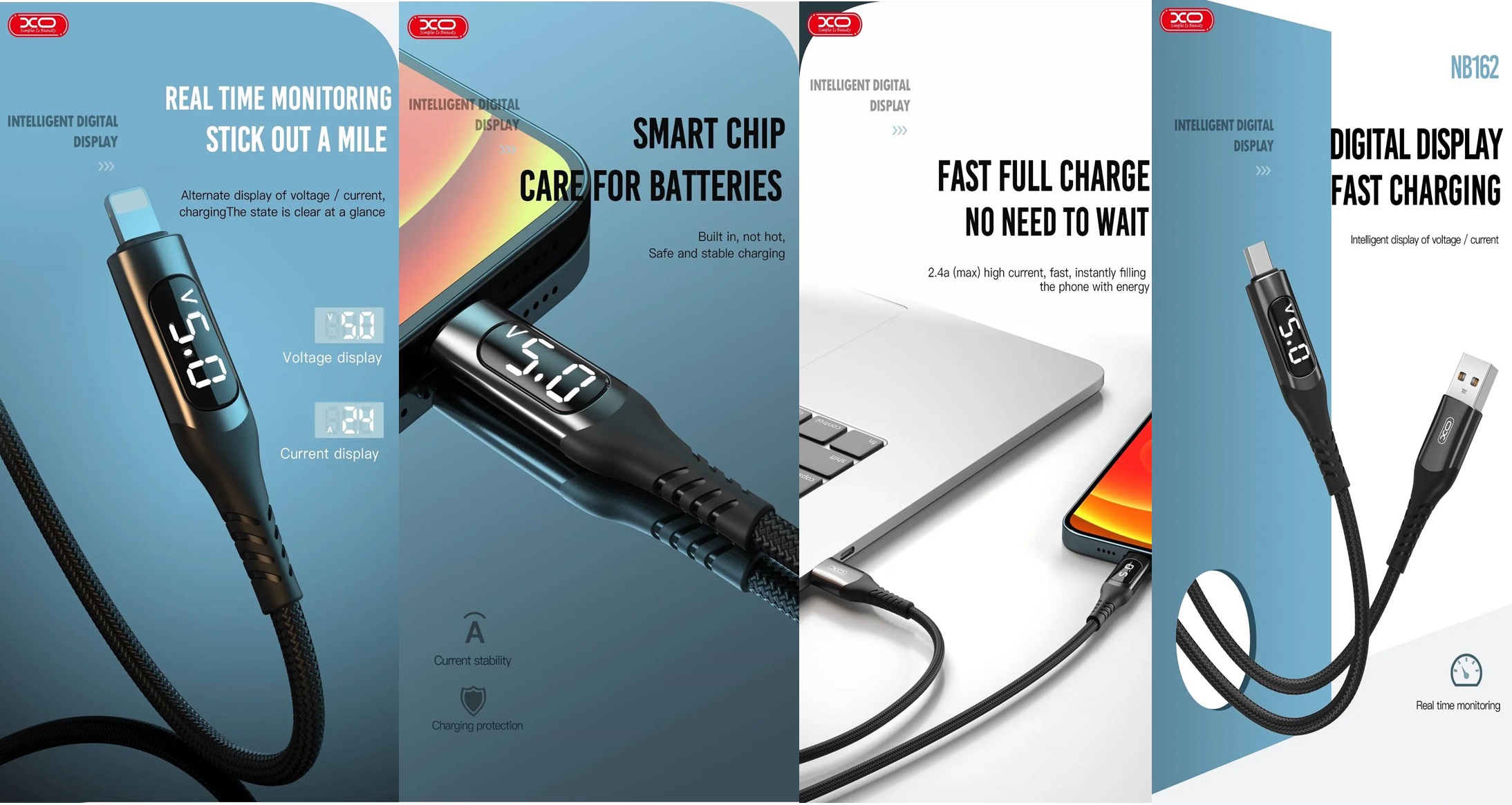 USB male - USB-C male 1.0m/2.4A XO NB162 display