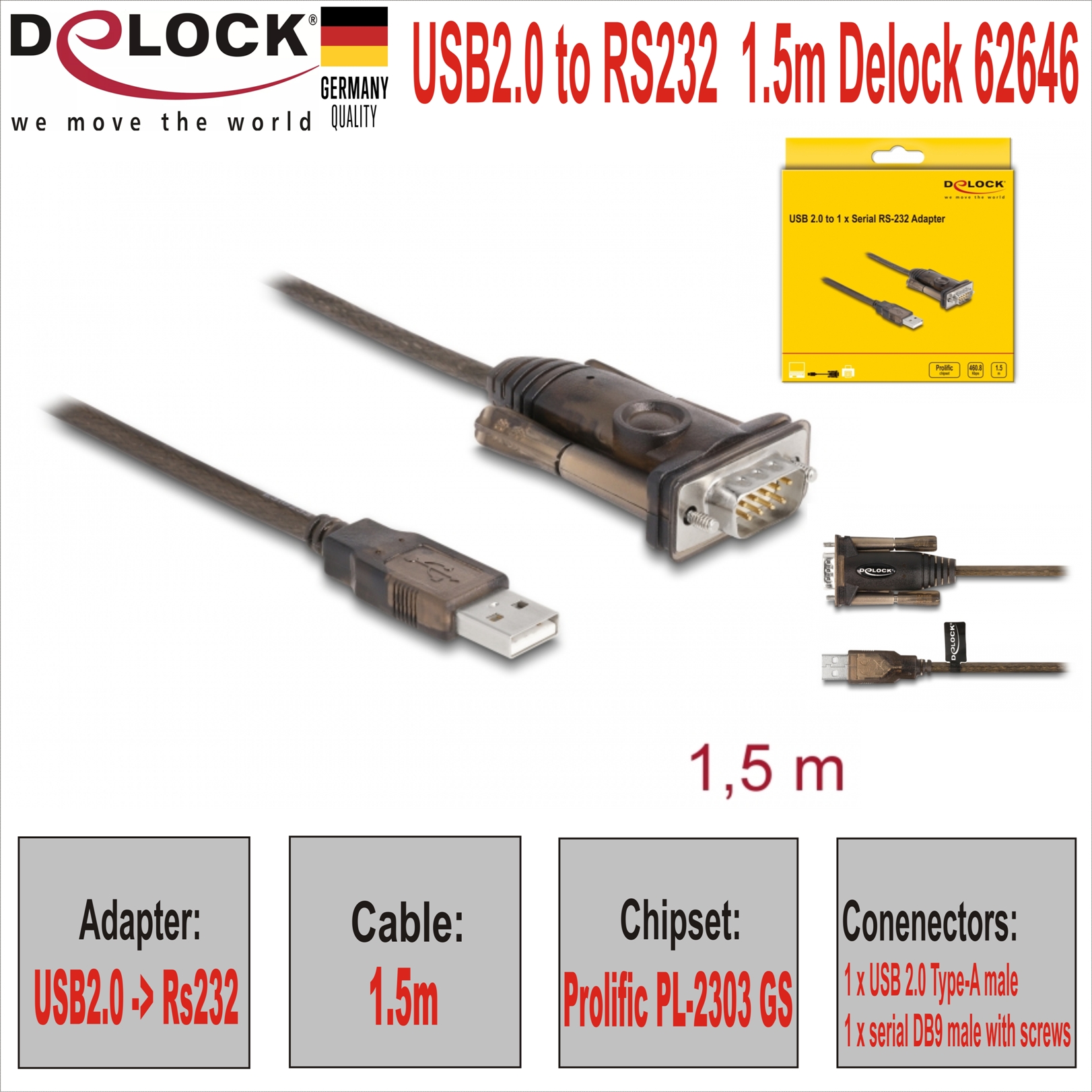 USB2.0 to RS232  1.5m Delock 62646