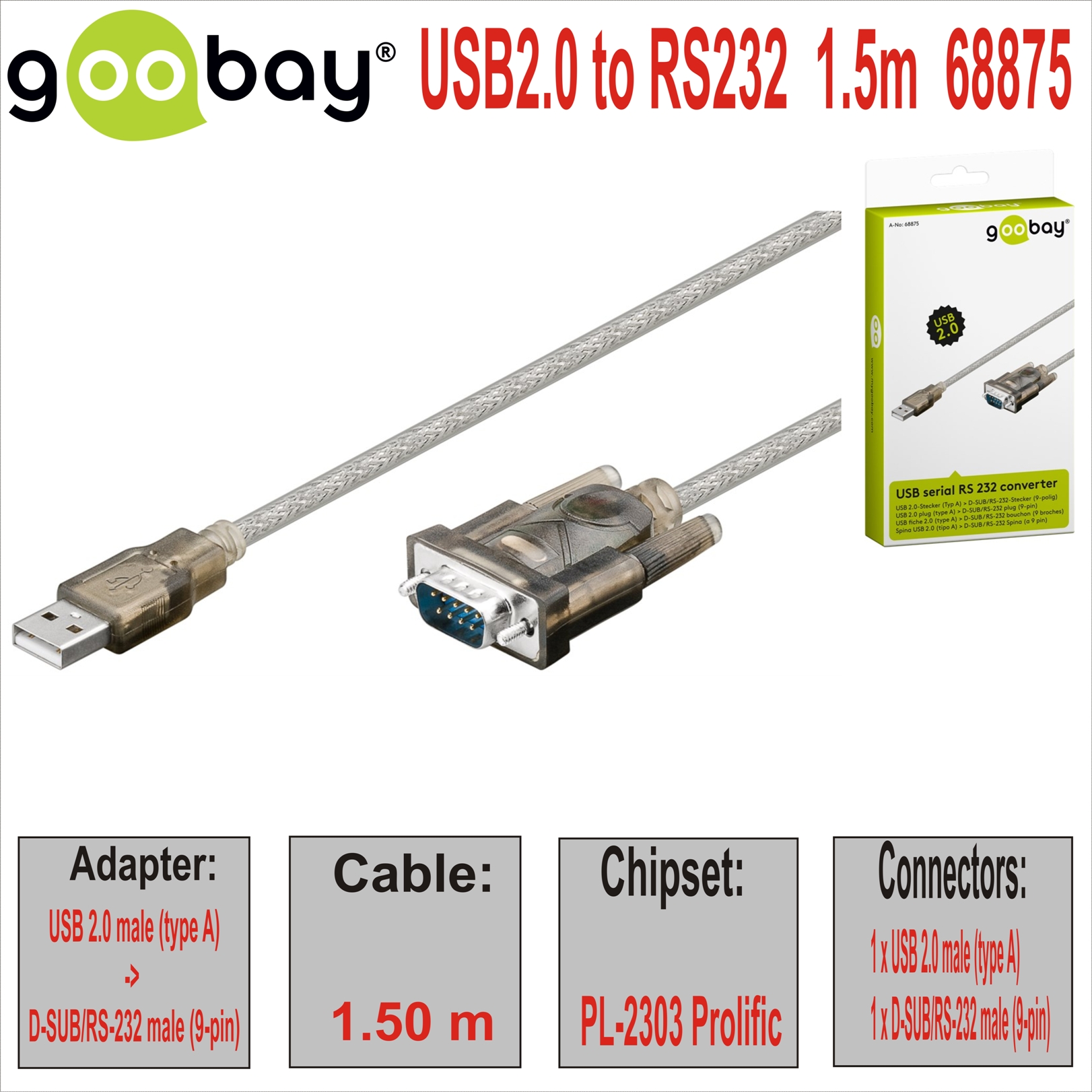 USB2.0 to RS232  1.5m GOOBAY 68875