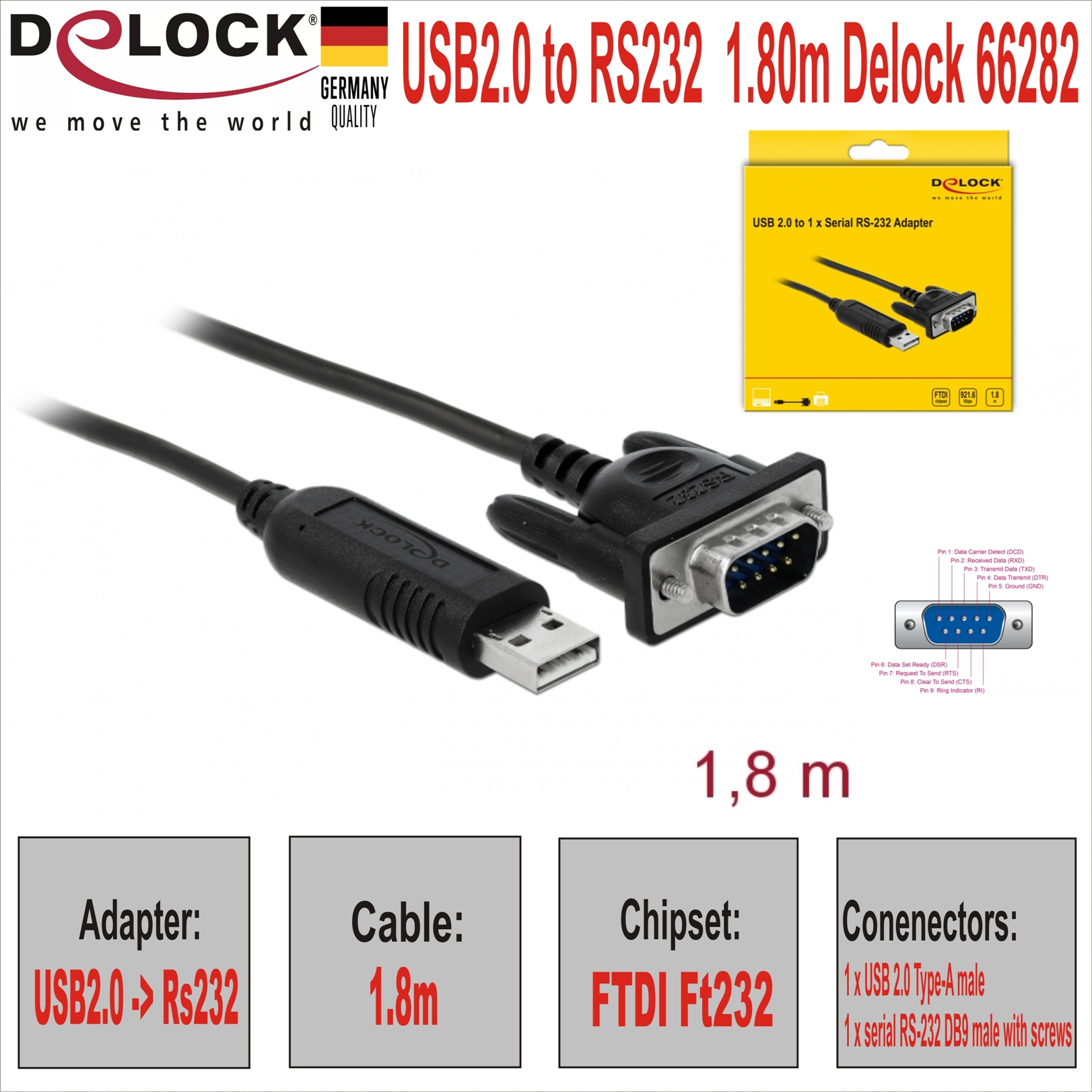 USB2.0 to RS232  1.8m Delock 66282