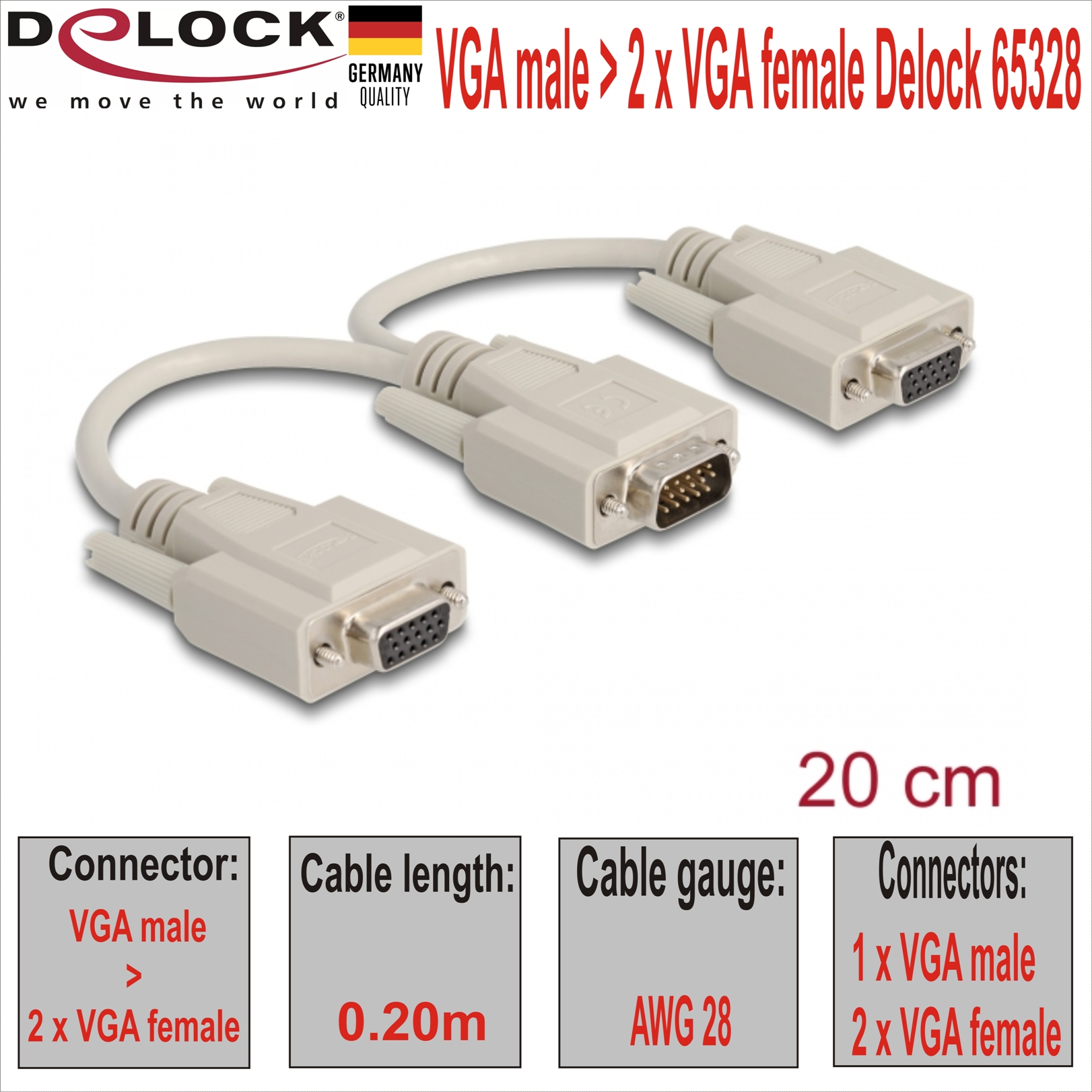 VGA male > 2 x VGA female Delock 65328